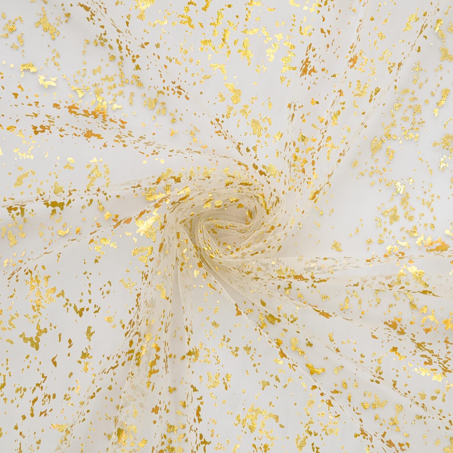 Artoid Mode Beige Gold Gauze Table Runner 120 Inch 10FT, Glitter Metallic Foil Sheer Dining Wedding