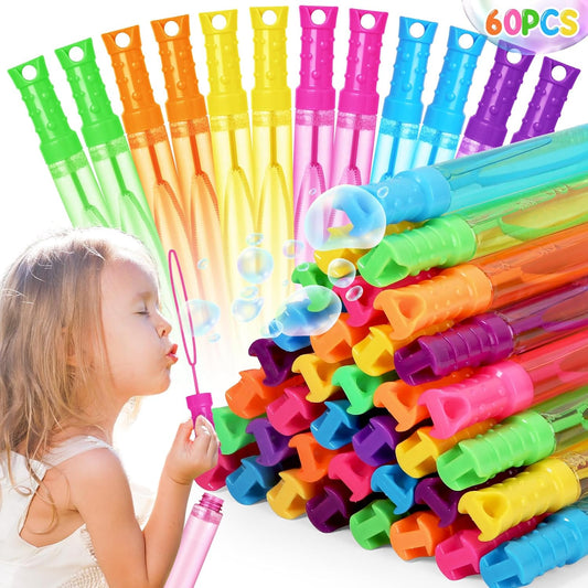 Bubble Wand, 60 Pcs Bubble Wands Bulk in 6 Colors, Bubble Party Favors for Kids, Summer Toys, Indoor Outdoor Activity, Themed Birthday, Wedding, for Girls & Boys