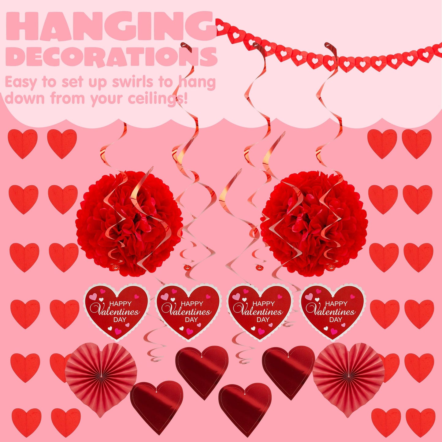JOYIN 27 Pieces Valentines Day Swirl String Cutout, Decoration Kit with Heart Shaped Garland