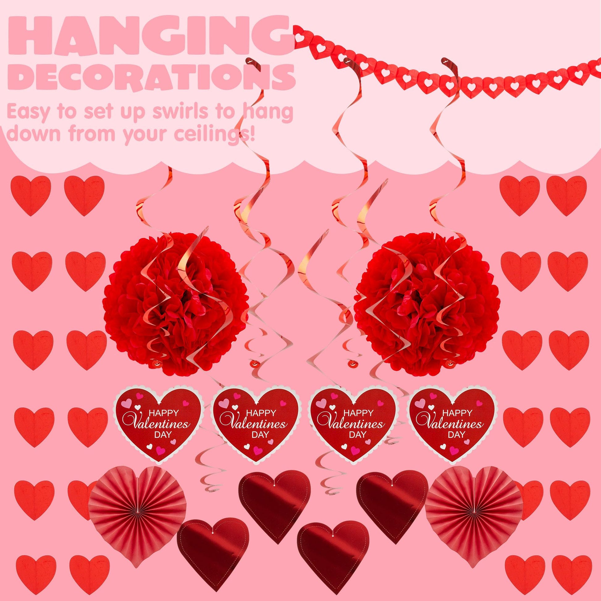 JOYIN 27 Pieces Valentines Day Swirl String Cutout, Decoration Kit with Heart Shaped Garland