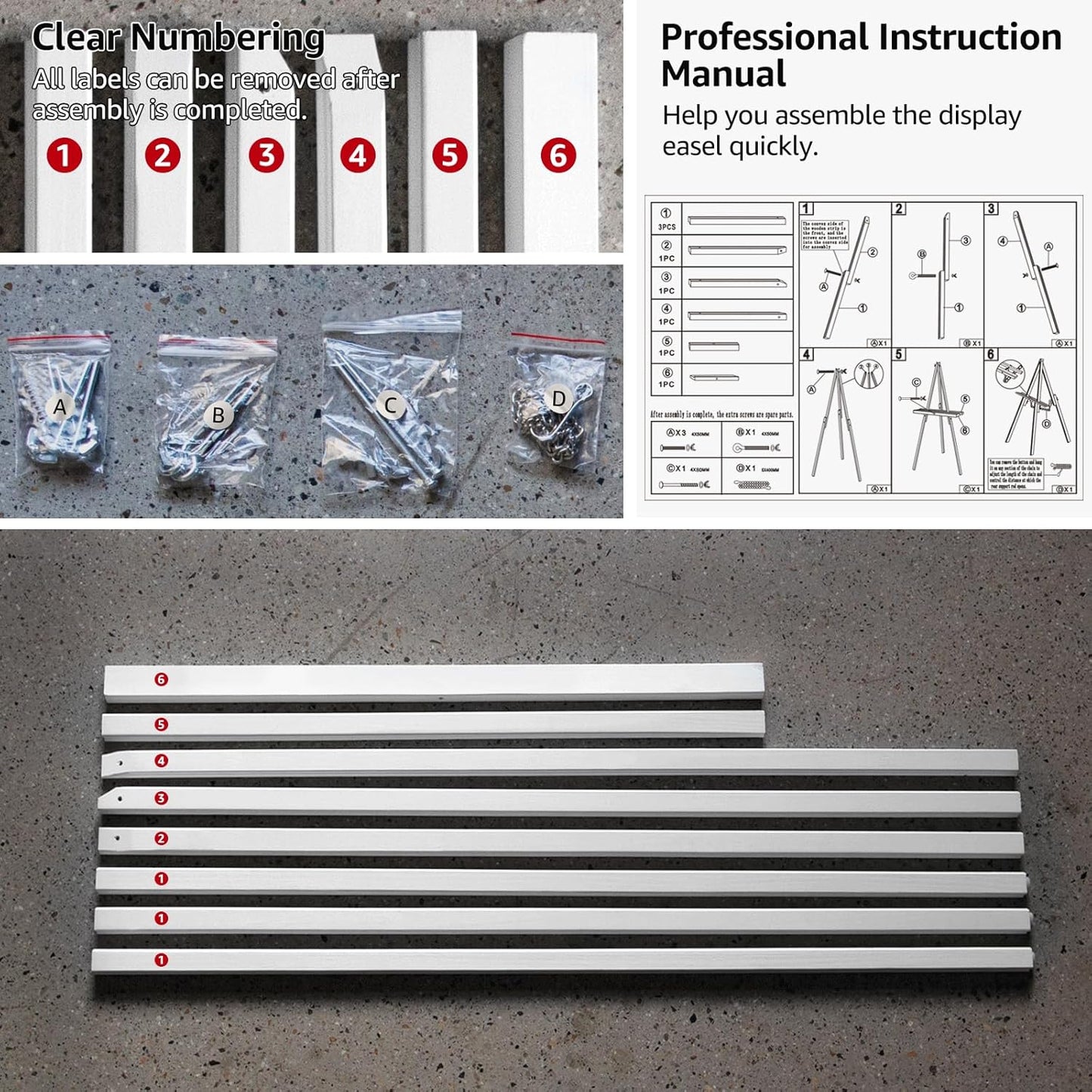 NianFeng Wooden Easel Stand for Sign, Easel Display Stand Floor for Wedding Sign with Adjustable Tray, 63-Inch, Tripod A-Frame Poster Light Duty, Welcome, Art Show & Baby Shower (White)