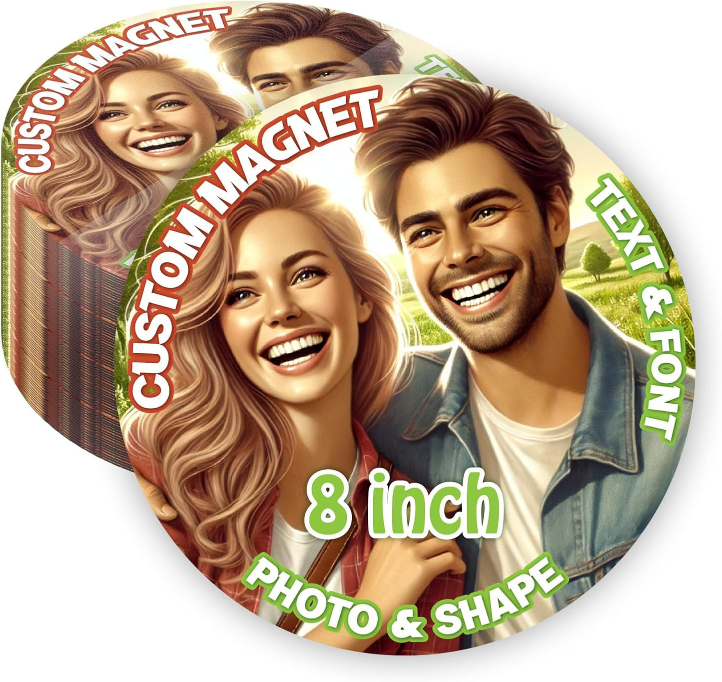 KETABAO – 8" Create Your Own Circle Photo Magnet – Customized Magnetic Photo Frames for Refrigerators, Storage Cabinets and Cars