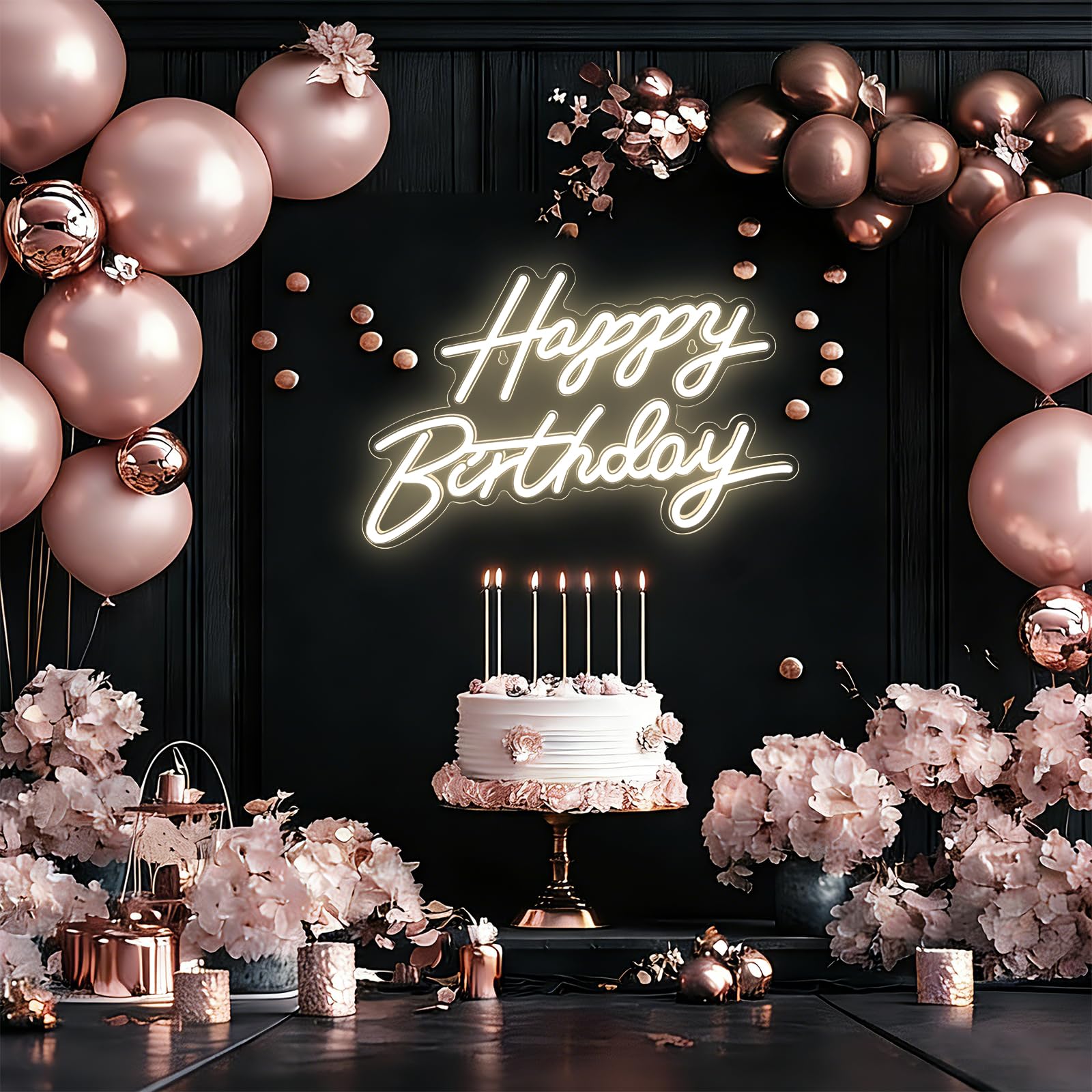 Happy Birthday Neon Sign for Wall Decor, LED Happy Birthday Light Up Sign, Dimmable LED Birthday