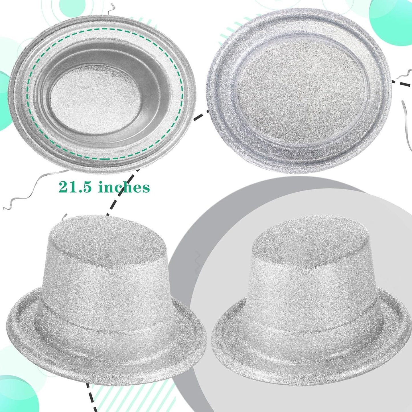 Hillban 12 Pcs Top Hats Halloween Glitter Plastic Retro Disco Party Hats for Halloween Magician Birthday Wedding Carnivals(Silver,Classic)