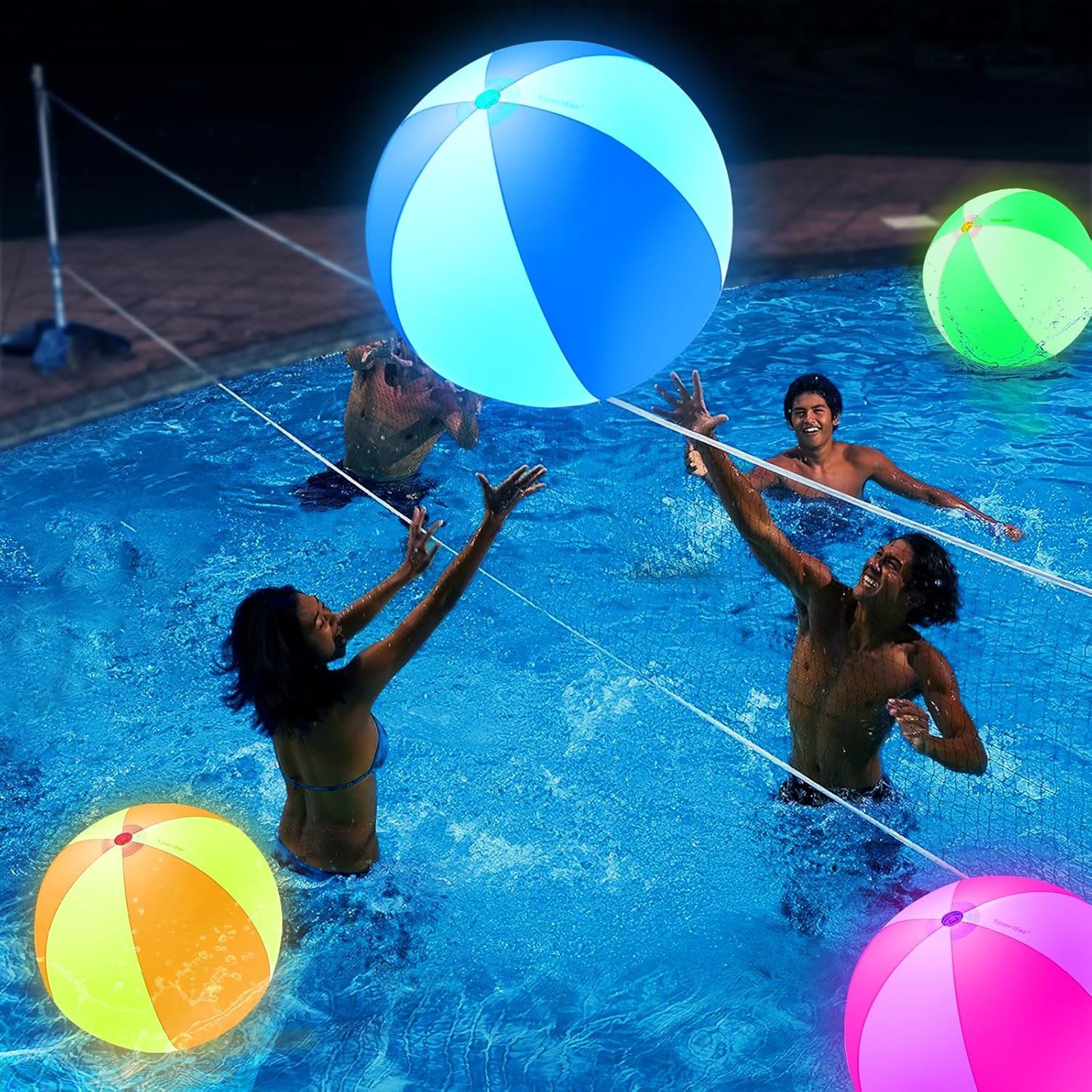 Spardar LED Beach Balls, 4 Pack 16 Inch Light up Beach Balls with Remote Control, Balloon Pump, 16 Colors Lights and 4 Light Modes Pool Toy for Pool Garden Decorations (2Pink+2Blue)