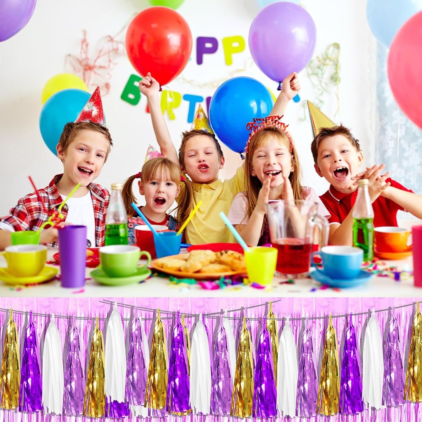 6P Purple-Gold Party Decoration Tassel Garland, Tassels Banner Streamers for Parade Floats, Bachelorette, Wedding, Birthday, Graduation, Christmas, Bridal/Baby Shower Party Decorations