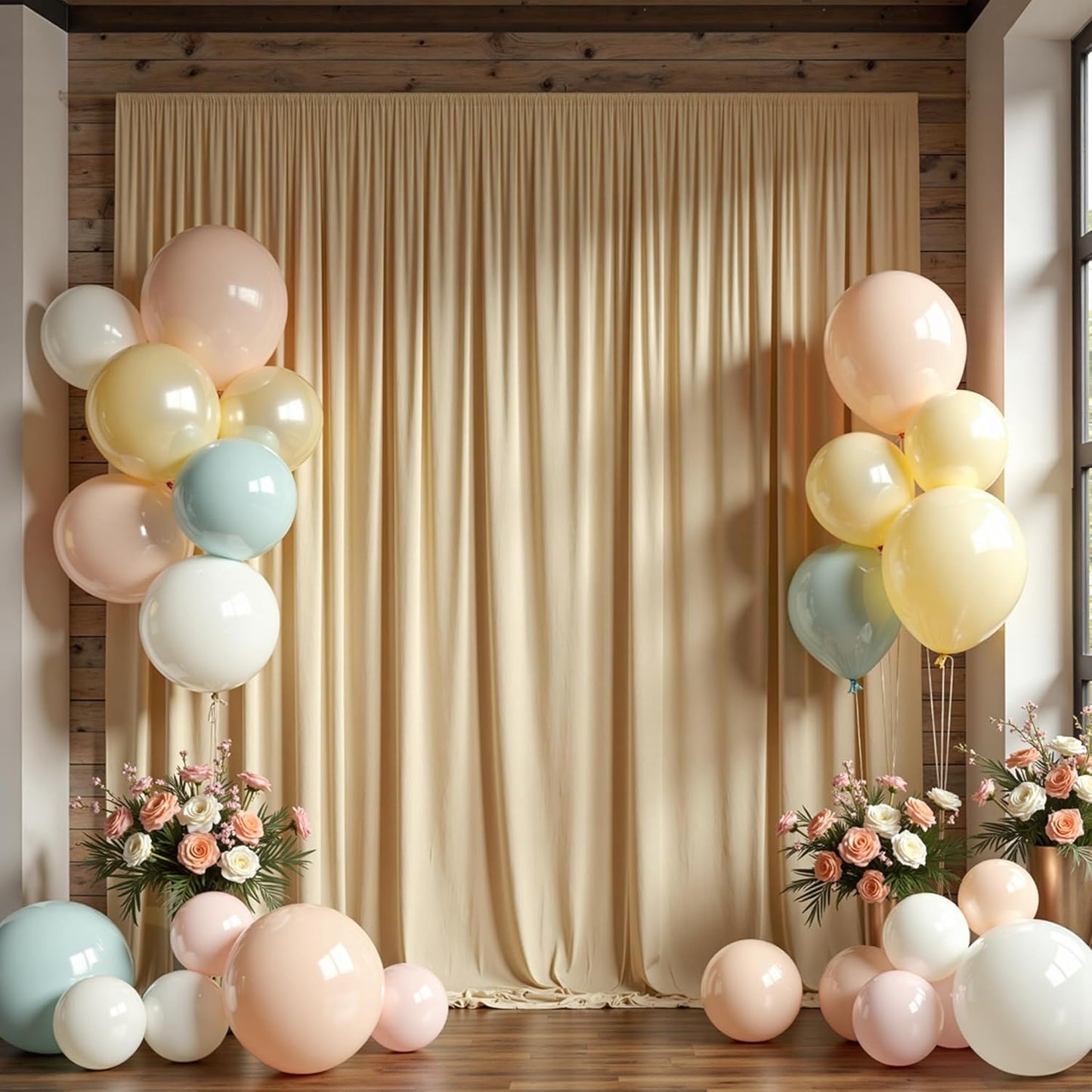 40ft x 10ft Wrinkle Free Beige Backdrop Curtain for Wedding Parties, Thick Polyester Photo Backdrop Drapes for Baby Shower Engagement Birthday Party Backdrop Stand,5ft x 10ft 8 Panels