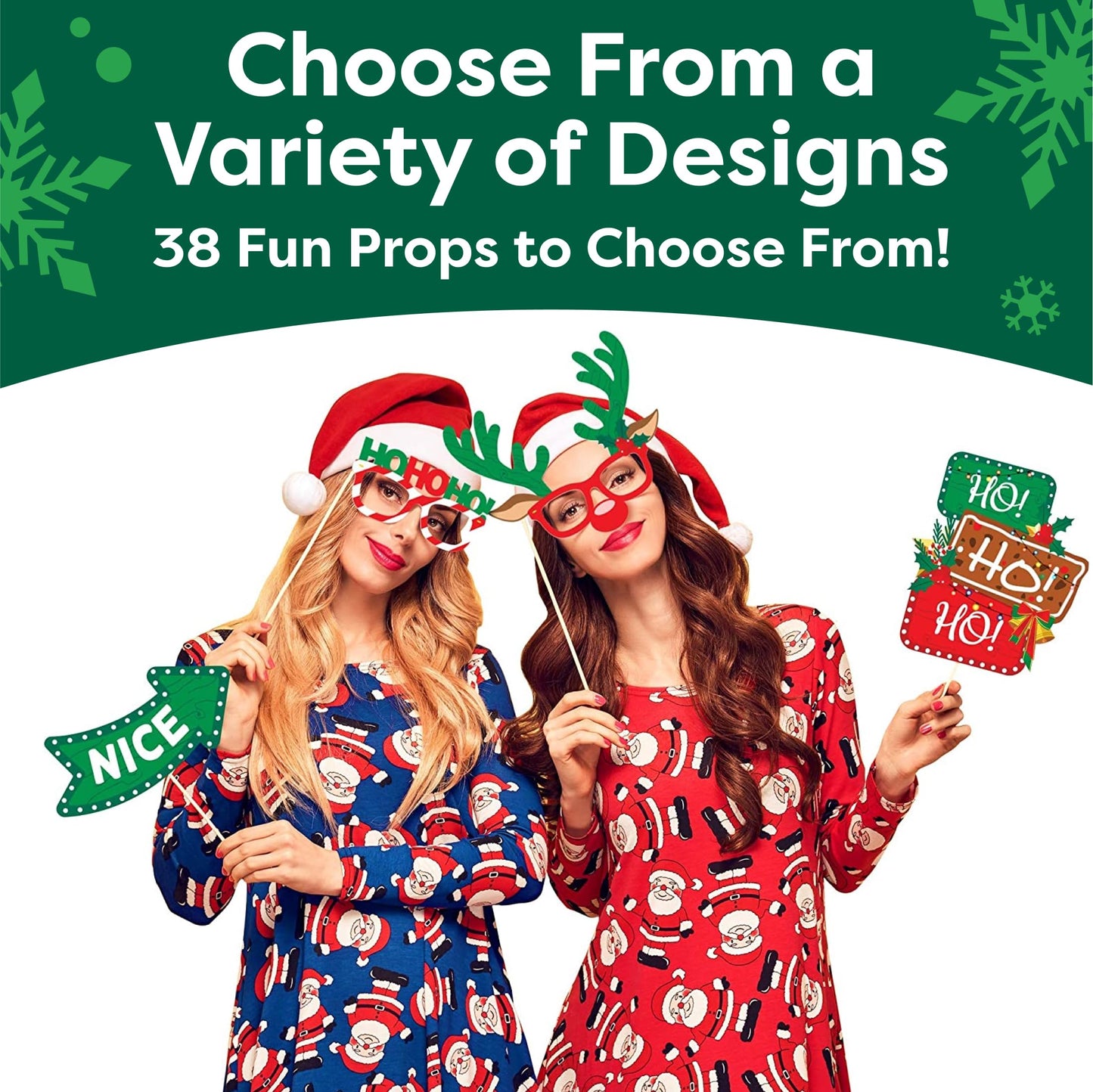 Christmas Photo Booth Props 38pc Set - Christmas Party Decorations, Party Favors, Games & Supplies