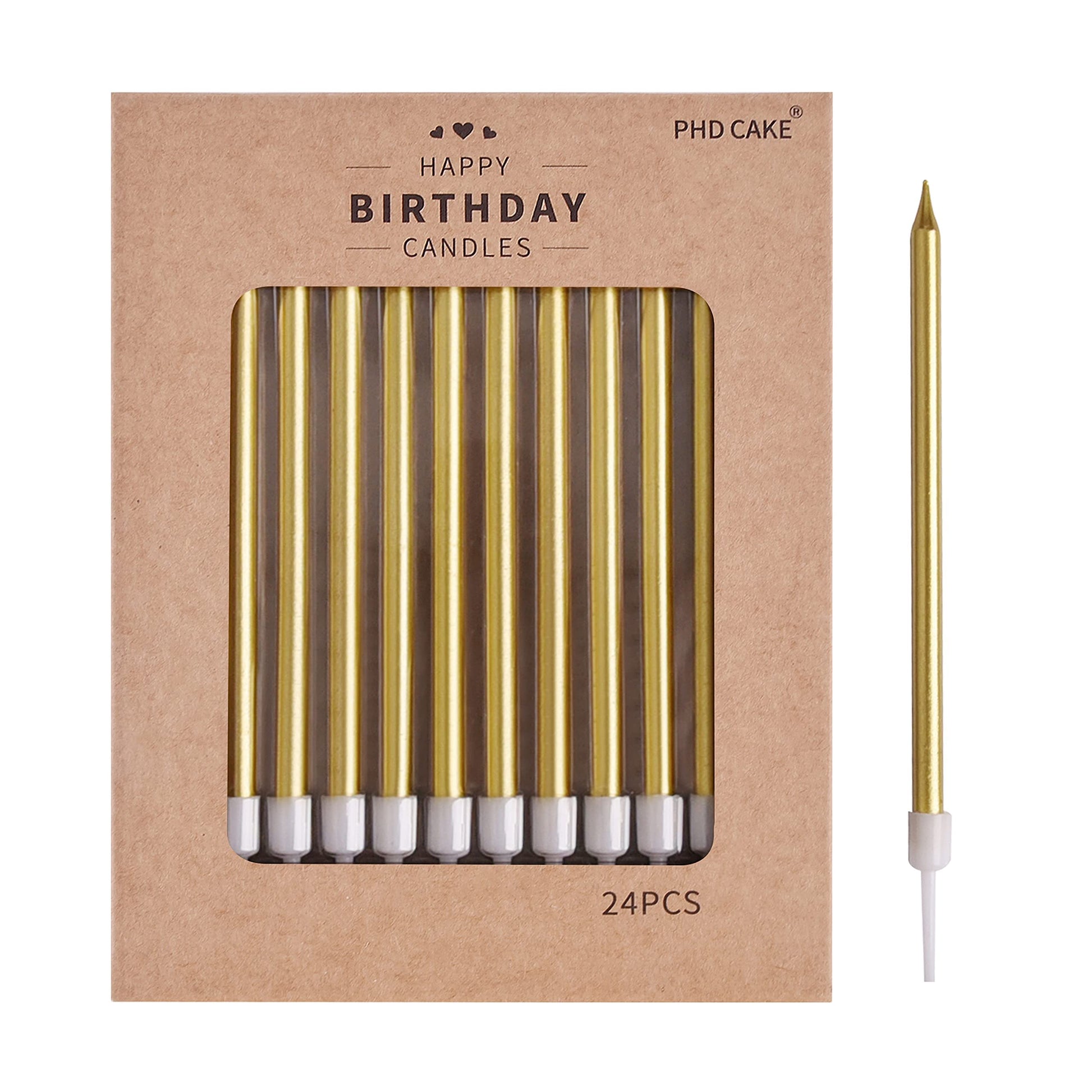 PHD CAKE Gold Long Thin Metallic Birthday Candles, Cake Candles, Birthday Parties, Wedding