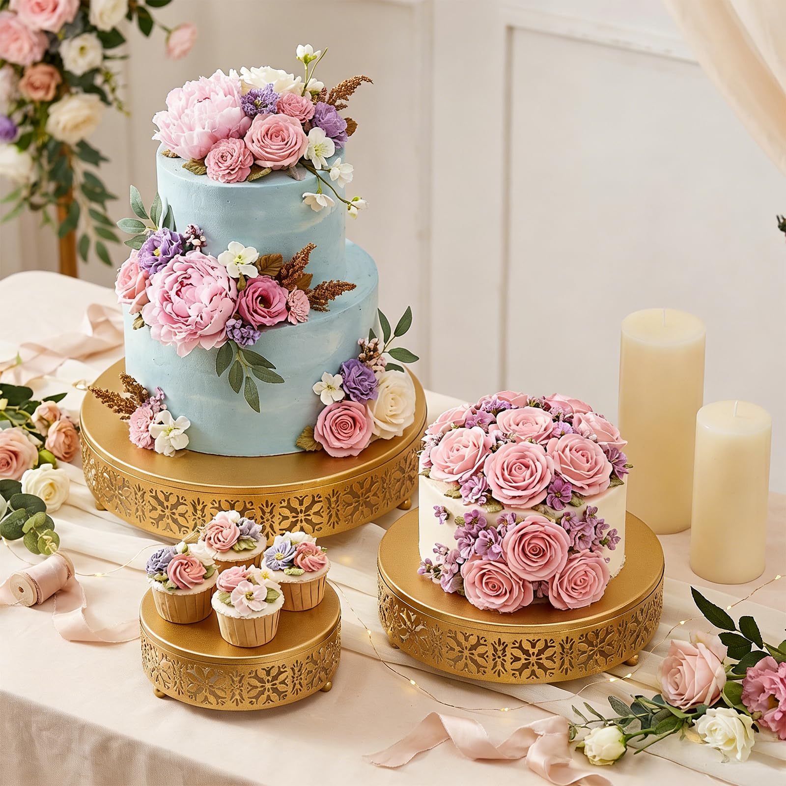Coloch 3 Pieces Golden Cake Stand Set, 8/10/12 Inch Round Metal Dessert Display Stand Decorative