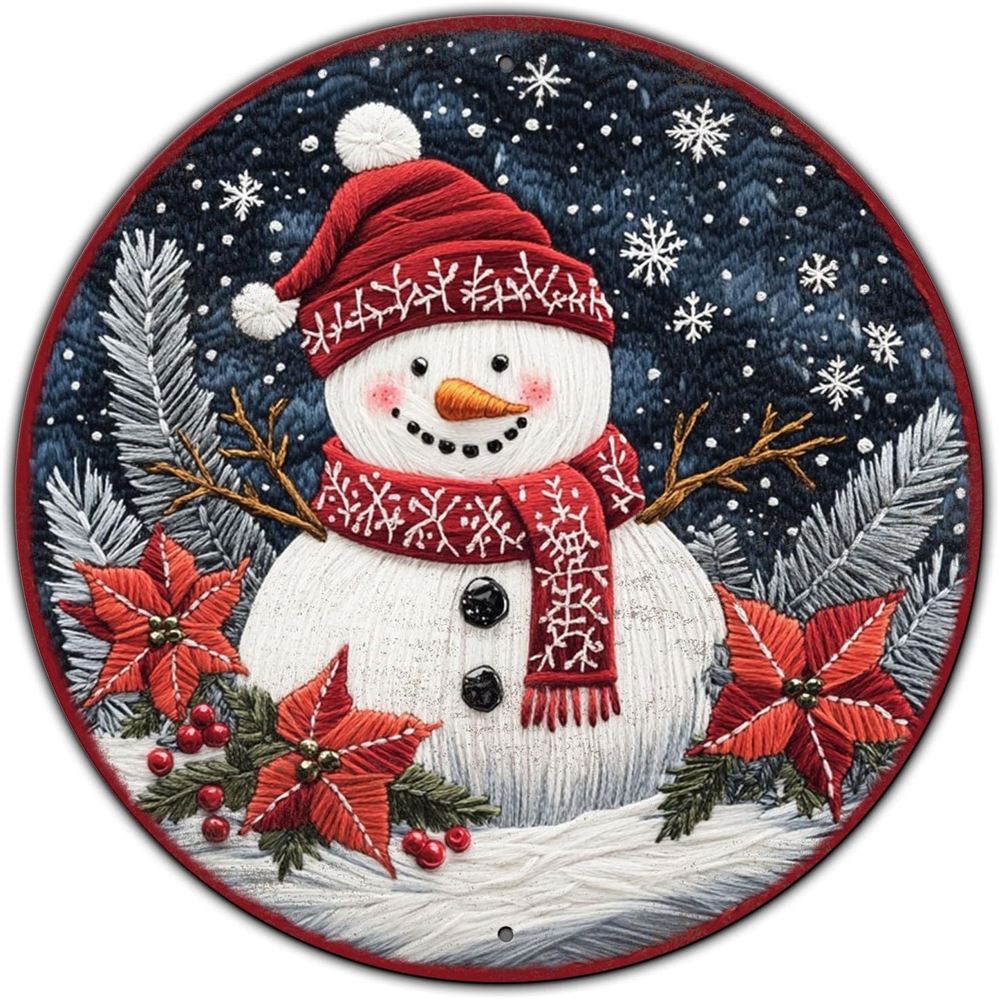 Round Christmas Snowman Decor Metal Tin Sign for Door Hanging Sign for Home Bars Clubs Cafes 12 * 12 in
