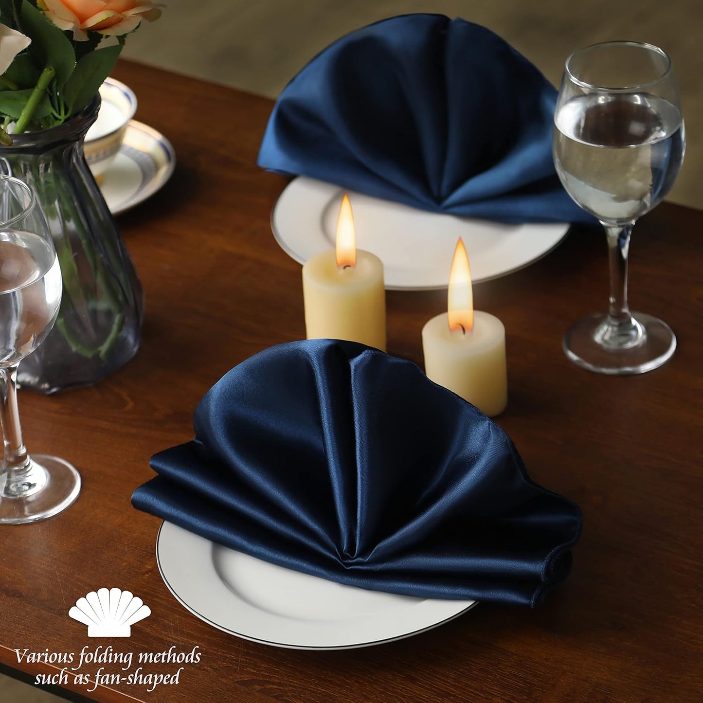 Manyshofu 50 Pieces Navy Blue Satin Napkins - 12x12 Inches Cloth Napkins, Square Satin Fabric Napkin Set - Elegant & Smooth Table Napkins for Wedding Dinner Party Lunch Banquet Decoration