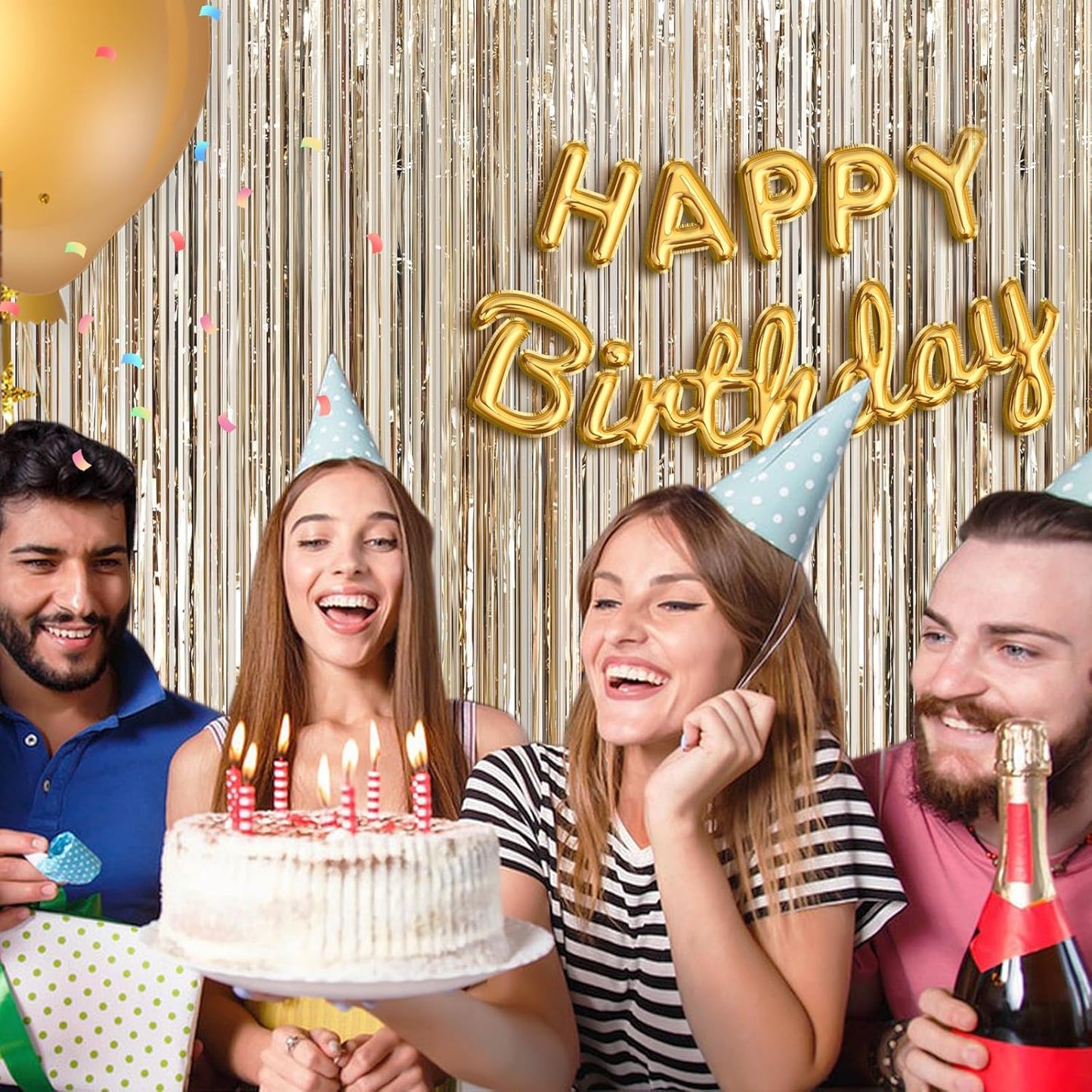 Champange Party Streamers Fringe Curtain 2Pack 3.3 x 8.3 Ft Foil Fringe Backdrop Curtains for Birthday Wedding Bridal Baby Shower Holiday Tinsel Streamers Party Decorations Door Streamer