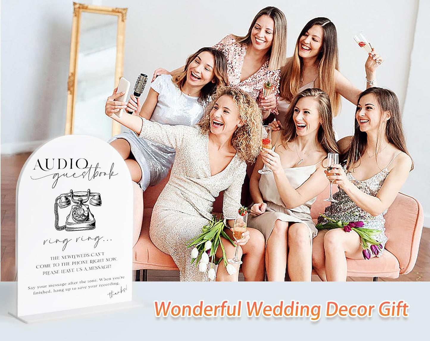 Audio Guest Book Sign, White Arch Acrylic Wedding Sign, Audio Guest Book Wedding Phone, Bridal Shower Decor, Engagement Party Decor, Centerpiece Table Decorations Party for Bride and Groom-25