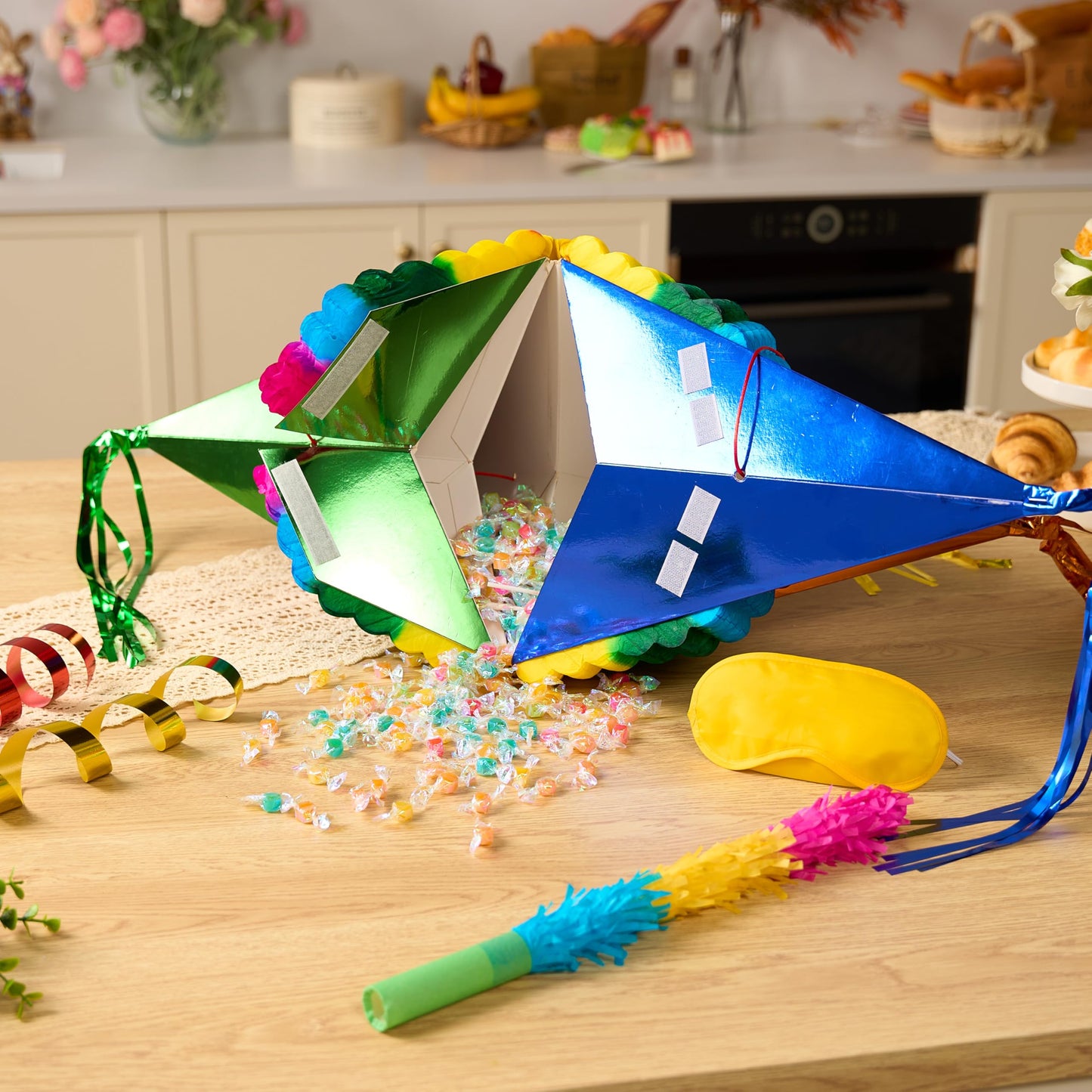 JOYIN 33 Inch Large Star Pinata, Foldable Mexican Fiesta Pinata with Vibrant Honeycomb Center