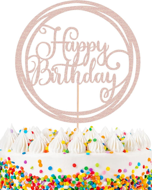 Happy Birthday Cake Topper - Rose Gold Glitter Happy Birthday Cake Decoration Supplies for Children or Adults - Happy Birthday Cake Bunting Decor, Photo Booth Props