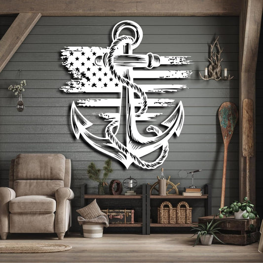 lunwall Metal Anchor Wall Decor, Anchor Metal Sign, Metal Anchor Decor, Anchor Metal Wall Art, Metal Nautical Wall Decor, Metal Wall Decor Coastal, Anchor Wall Decor (white, 30L x 27W / 76 x 69 cm)