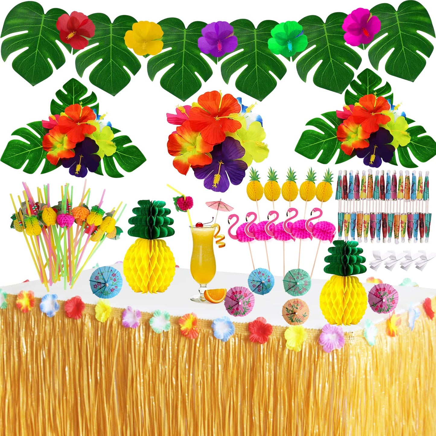Tropical Luau Party Decorations Set Hawaiian Beach Theme Party Favors Luau Party Supplies with 9ft