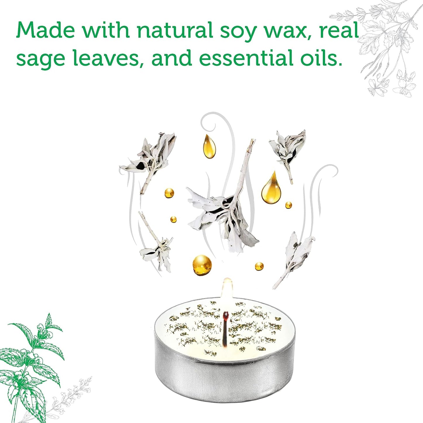 SOUL STICKS 12 Pack Little Smudgies Tealight Candles Smudge Candle for Cleansing House, Meditation, Chakra Healing | Made with Crystals and Herbs (White Sage & Peppermint)