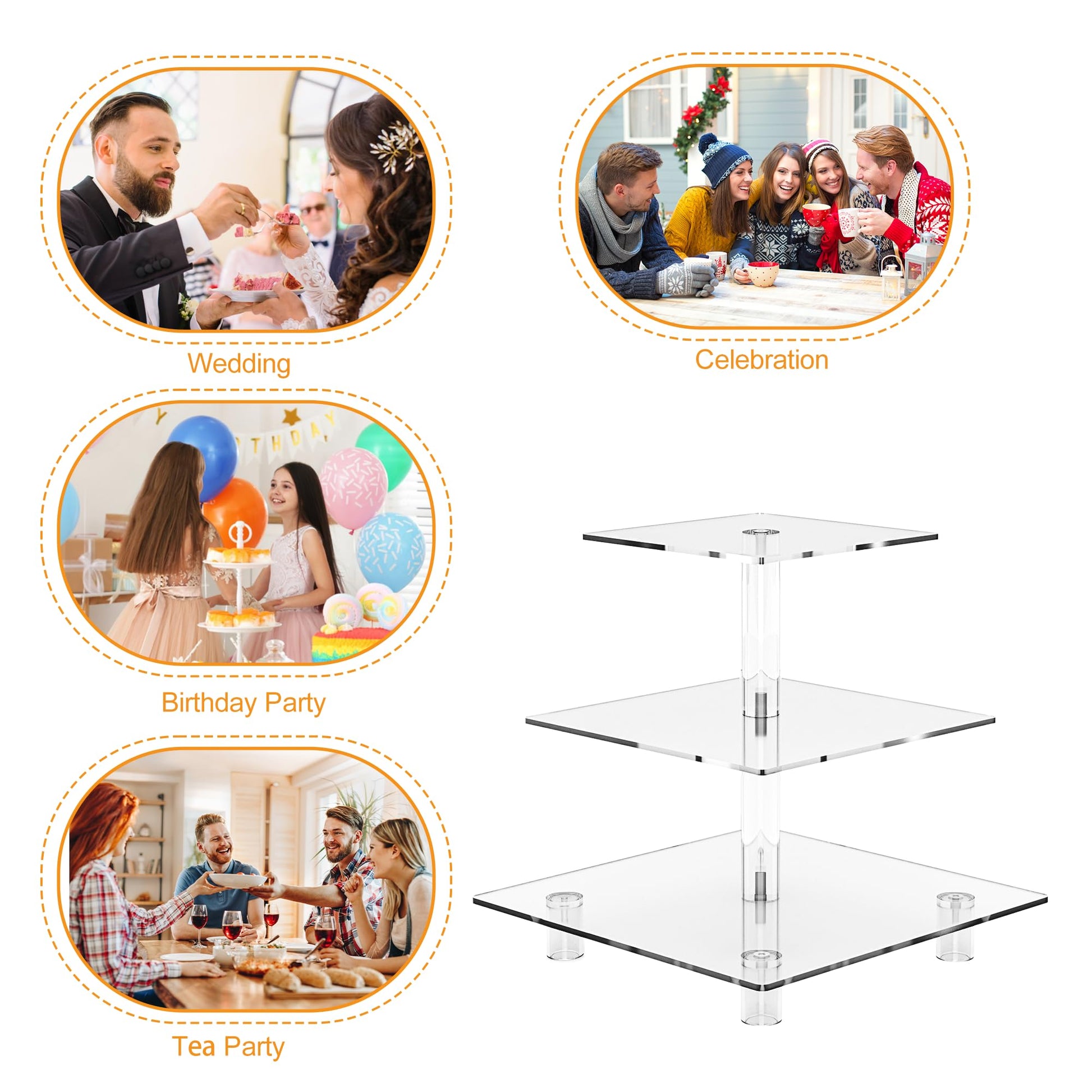 Clear Square Cupcake Stand 3 Tier Acrylic Cupcake Display Tower with Base
