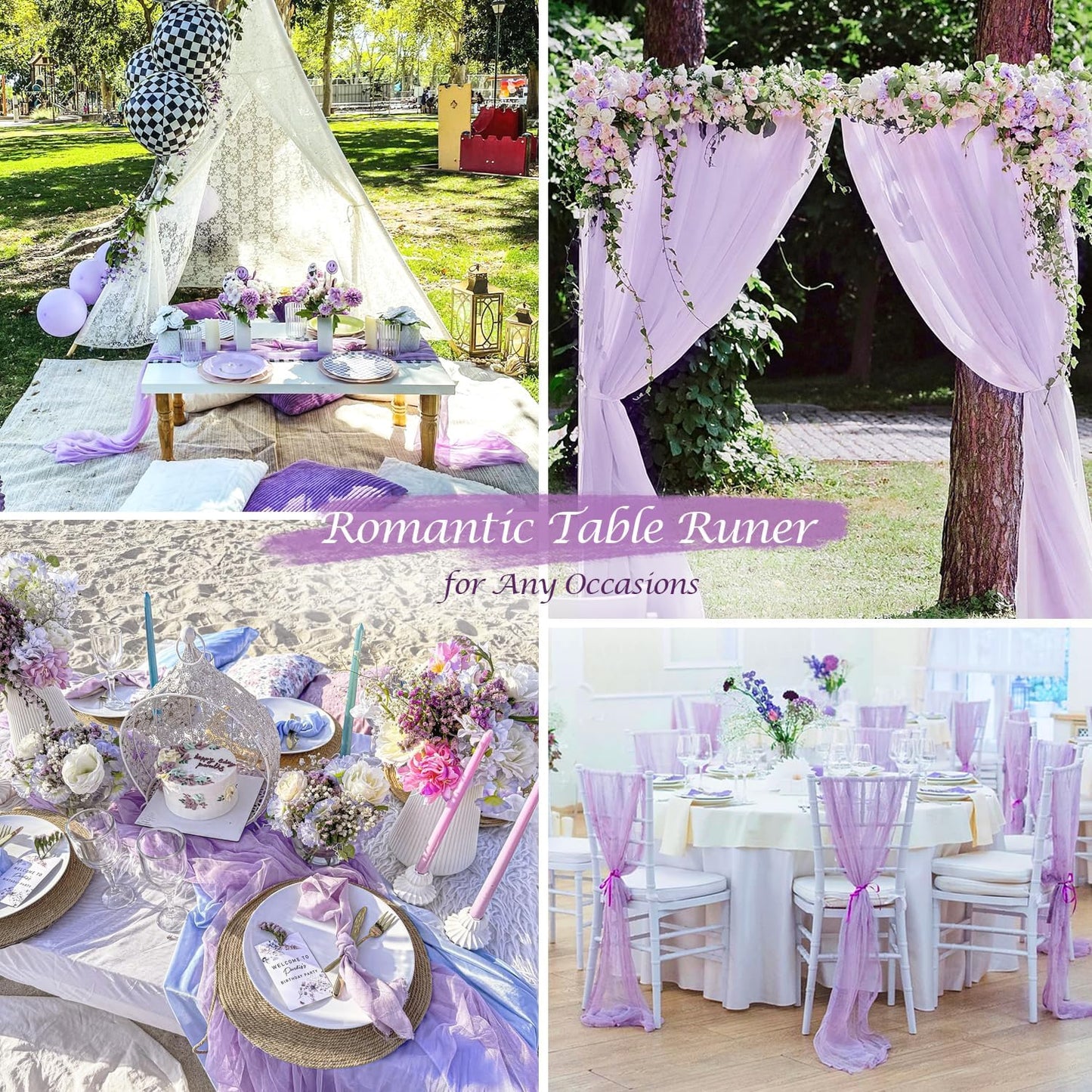 Lilac Purple Cheese Cloth Table Runner Boho Romantic 10ft Gauze Cheesecloth Table Runner for Baby Shower Decoration Wedding Bridal Shower Fall Thanksgiving Table Decor
