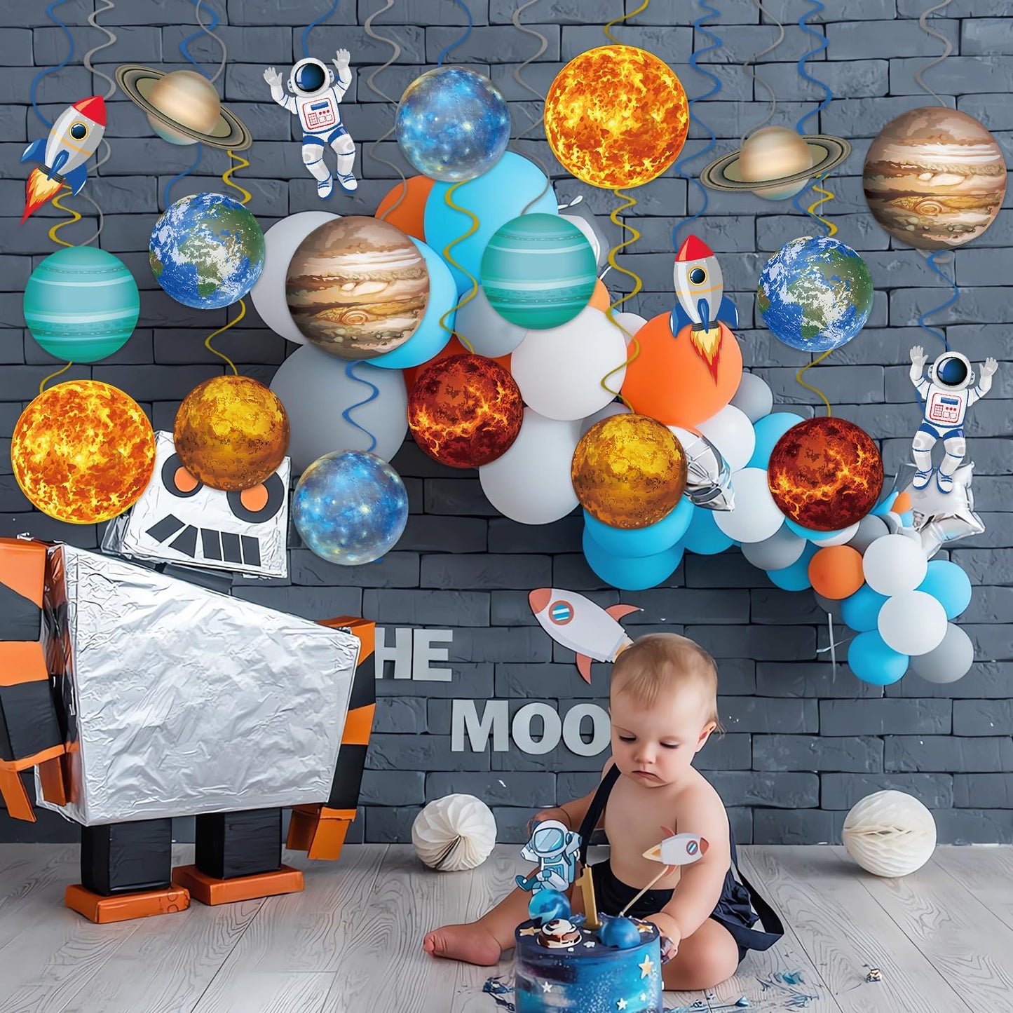 40Pcs Solar System Hanging Swirl Decorations, Outer Space Party Ceiling Hanging Swirls Space Themed