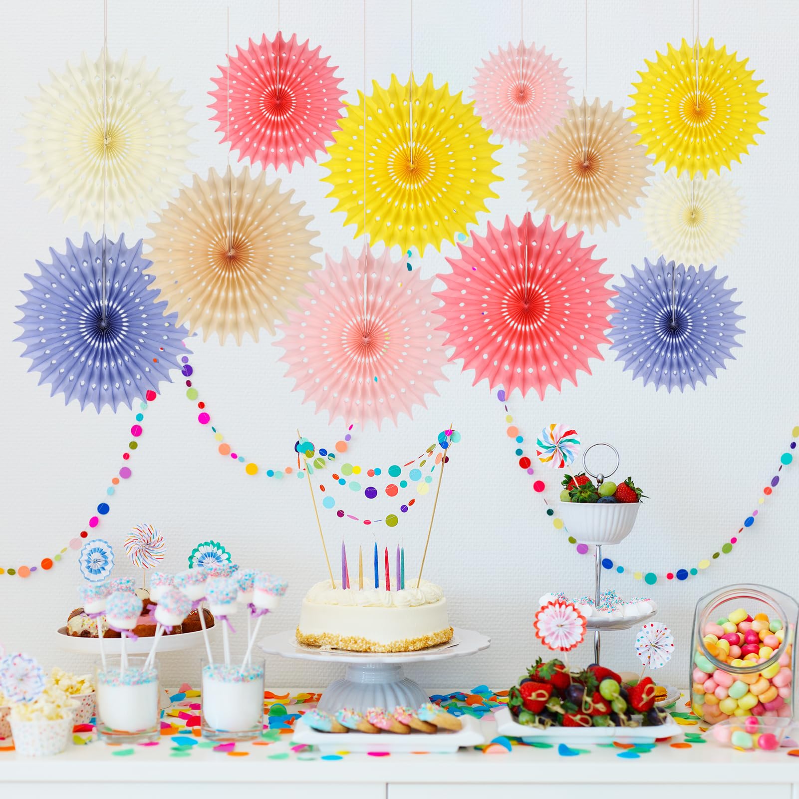 BestoFun 12PCS Paper Fans Light Color Party Decorations Tissue Paper Flowers Decorations for Girl