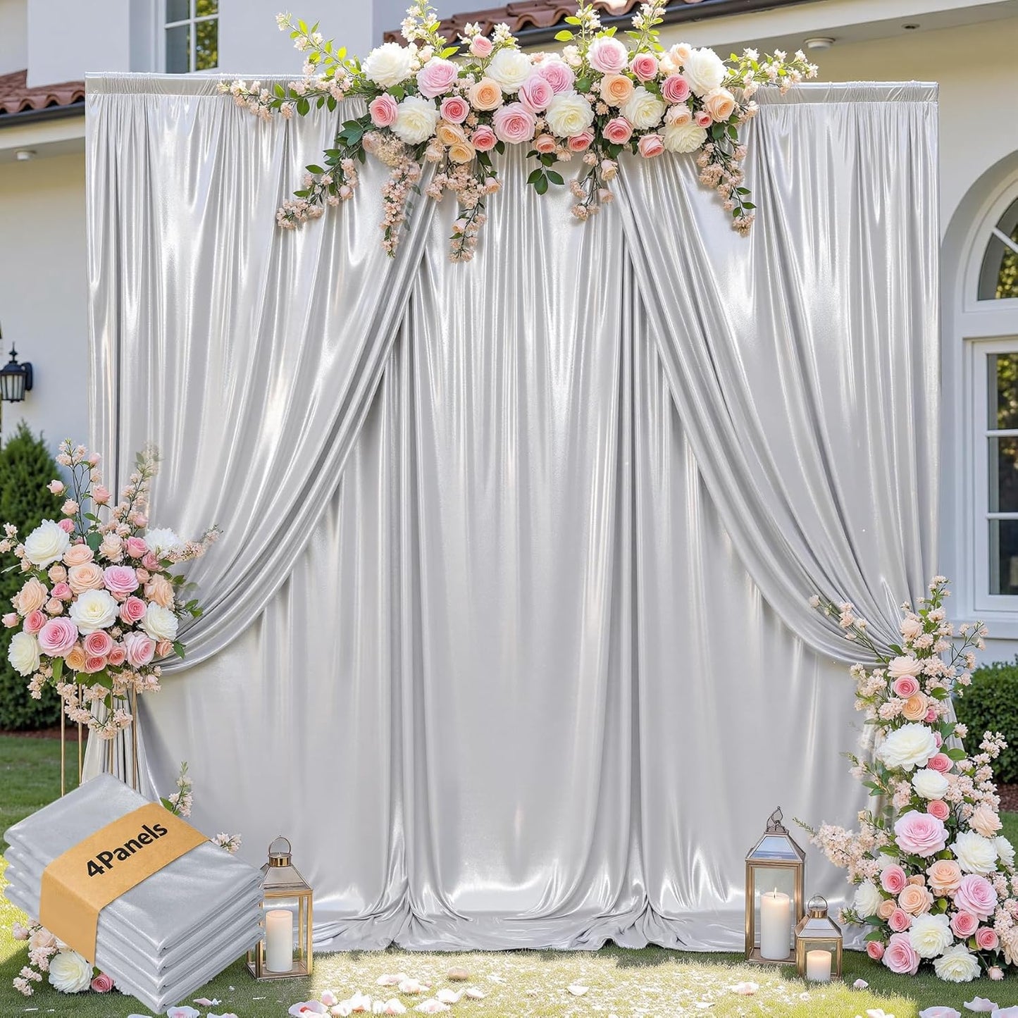 leegleri 20x10ft Thick Silver Glitter Backdrop Curtain Panels for Parties, Wrinkle Free Sequin Sparking Photo Backdrop Drapes, 4 Panels 5x10ft Shimmer Back Drop Cloth for Wedding Birthday Photography