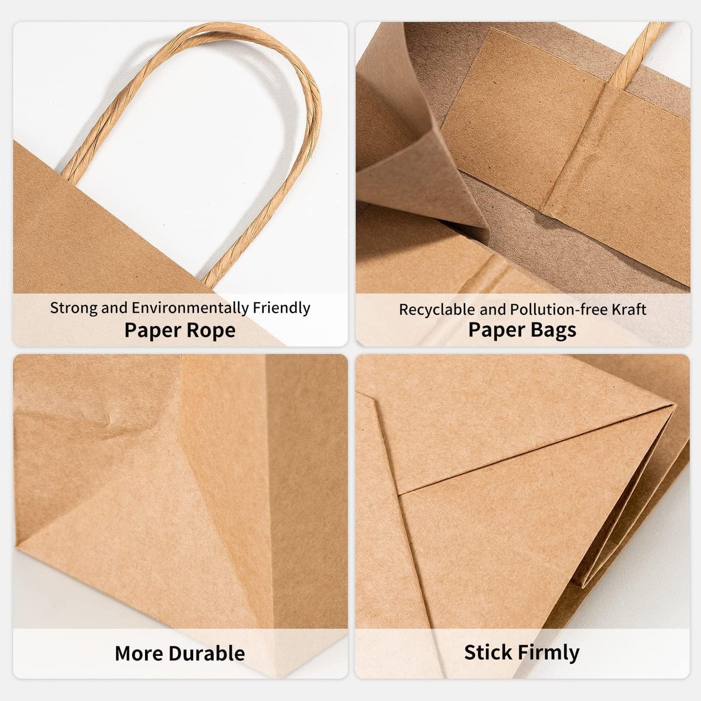 RACETOP Brown Kraft Gift Paper Bags 100 Pack 8x4.5x10.8 in with Handles