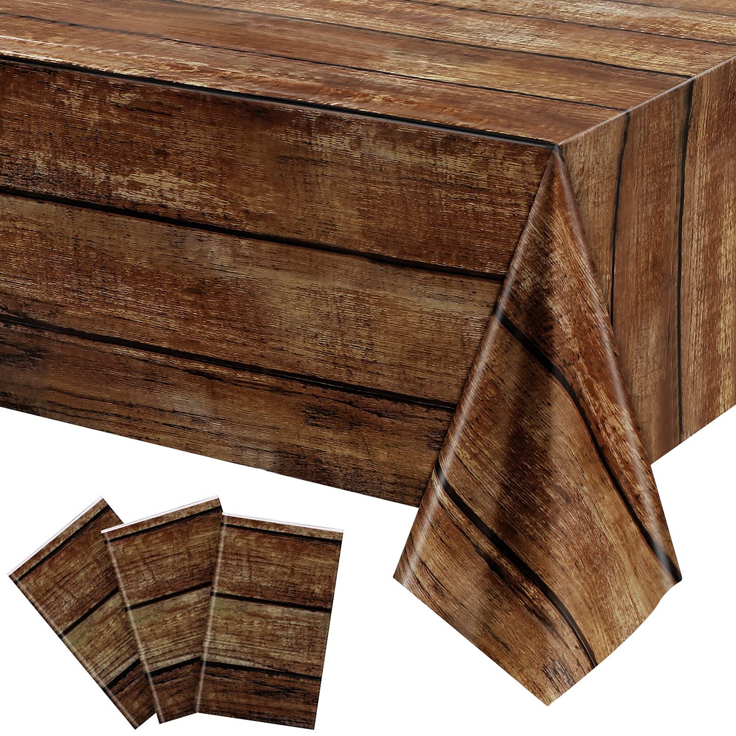 Irenare 3 Pcs Brown Wood Grain Western Tablecloth Plastic