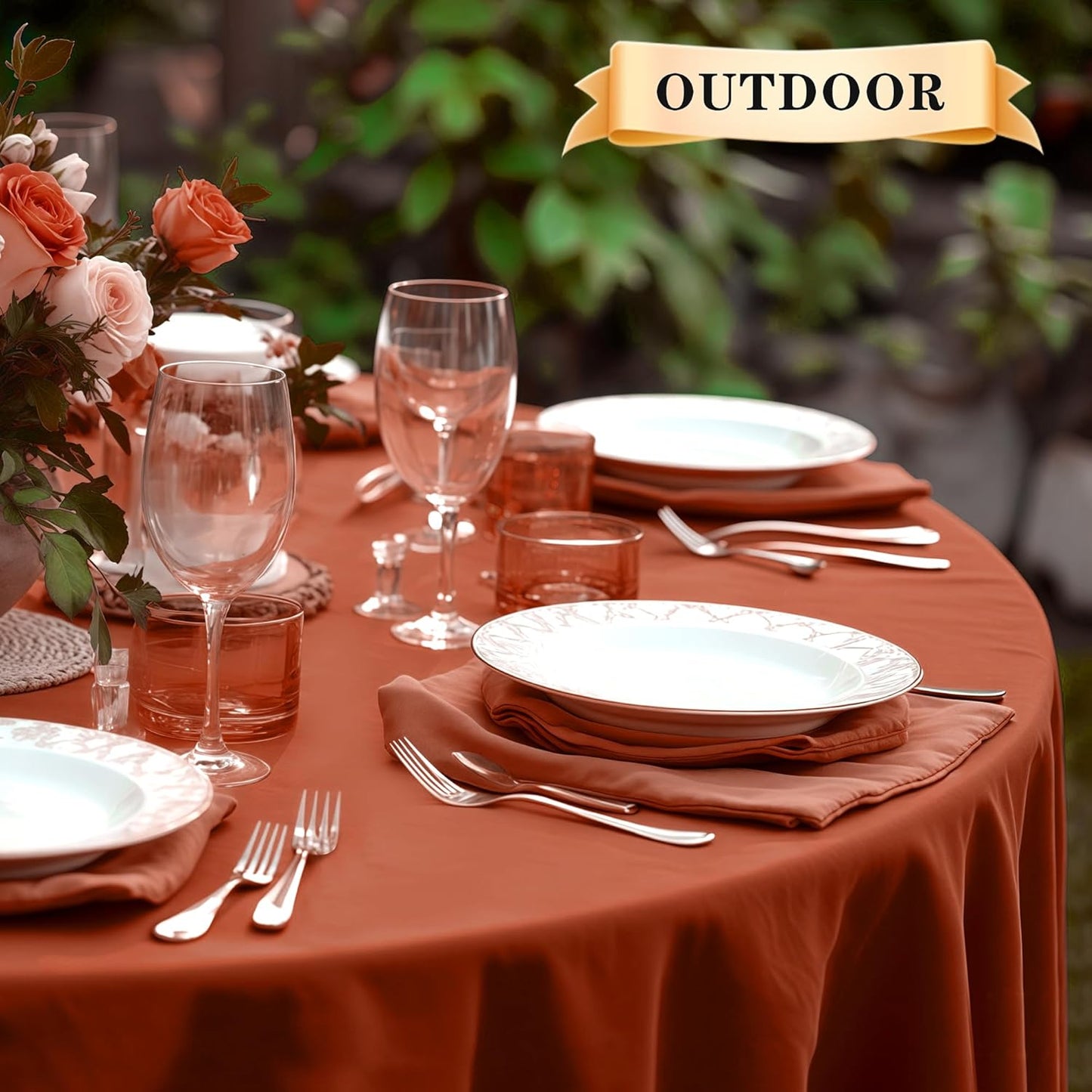 sancua Thanksging Round Tablecloth 70 Inch(Fits 20-58 Inch Tables) Burnt Orange - Water Resistant Spill Proof Washable Polyester Fall Table Cloth Decorative Fabric Table Cover for Dining Parties, Rust