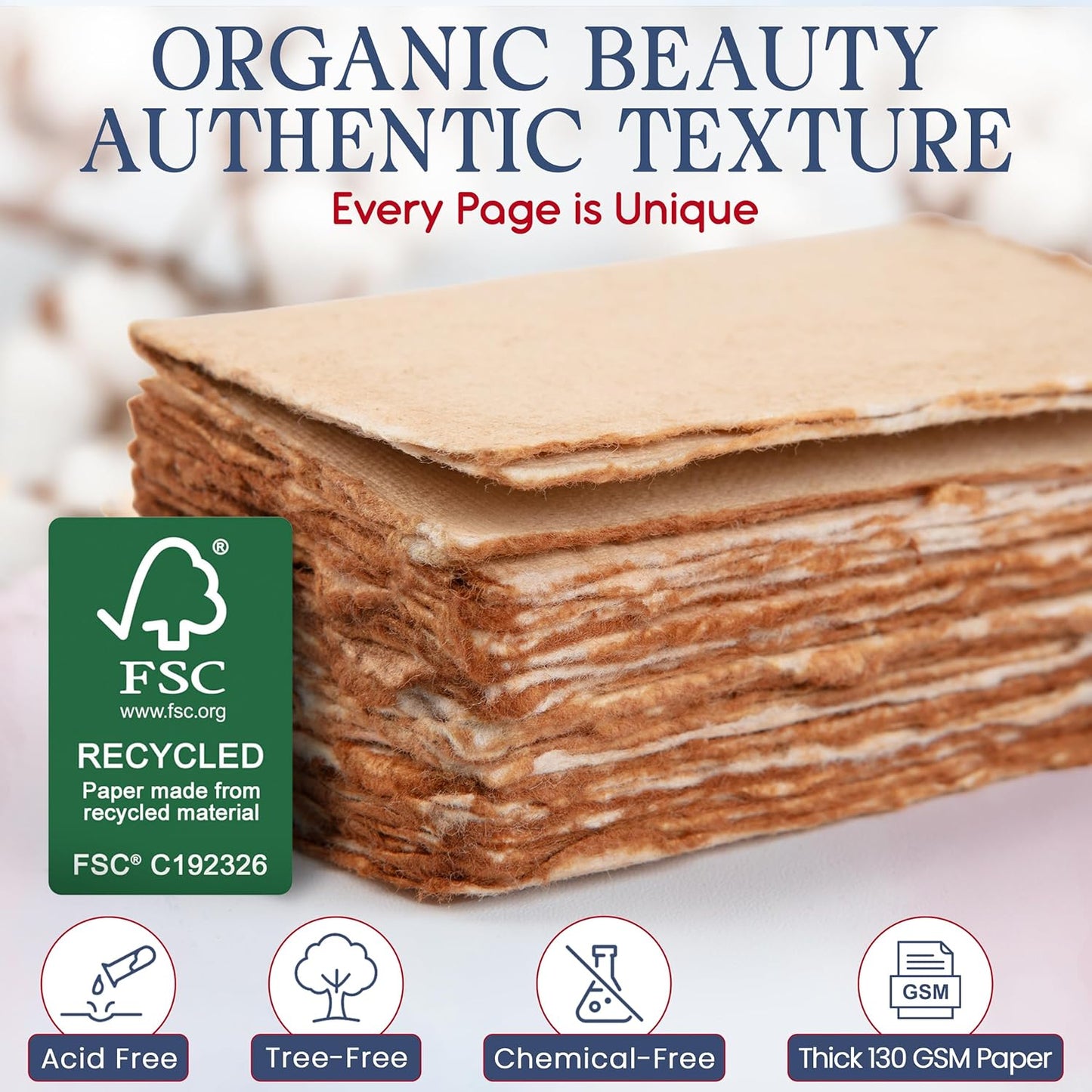 Wanderings Vintage Handmade Deckle Edge Folded Paper ??Folded to 3.5"x2" ??150 GSM - 50-Pack ??Textured Cotton Paper ??Ideal for Place Cards, Blank Name Cards, Table Settings, Gift Tags, Love Notes