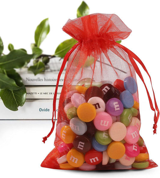 ANZNKU 50 Pack Organza Bags 4 x 6 inch Premium Sheer Mesh Bags for Candy Jewelry Party Wedding Christmas Favor Gift Bag (Red)