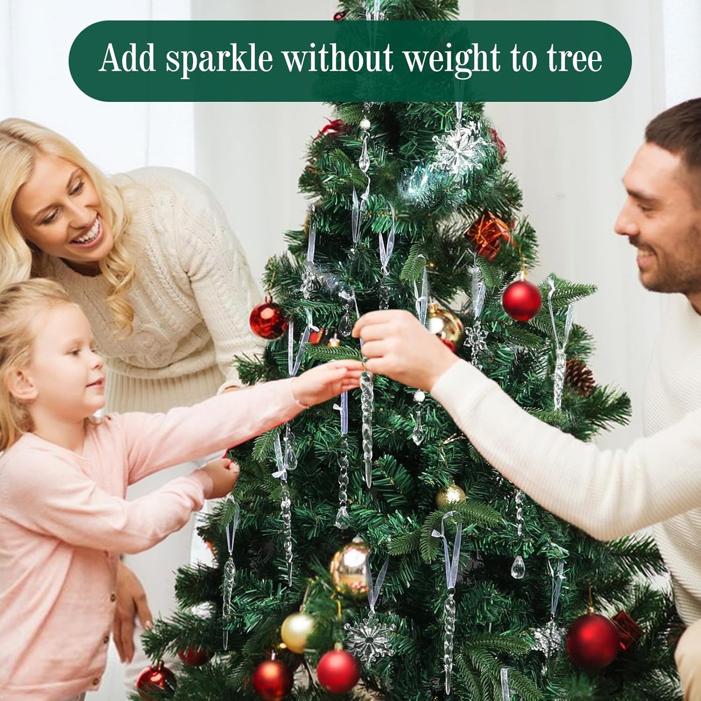 Christmas Tree Decorations 18Pcs, Acrylic Crystal Ornaments for Christmas Tree- Hanging Christmas Snowflake Decorations for Xmas Decor, Weddings, Frozen Birthday Parties