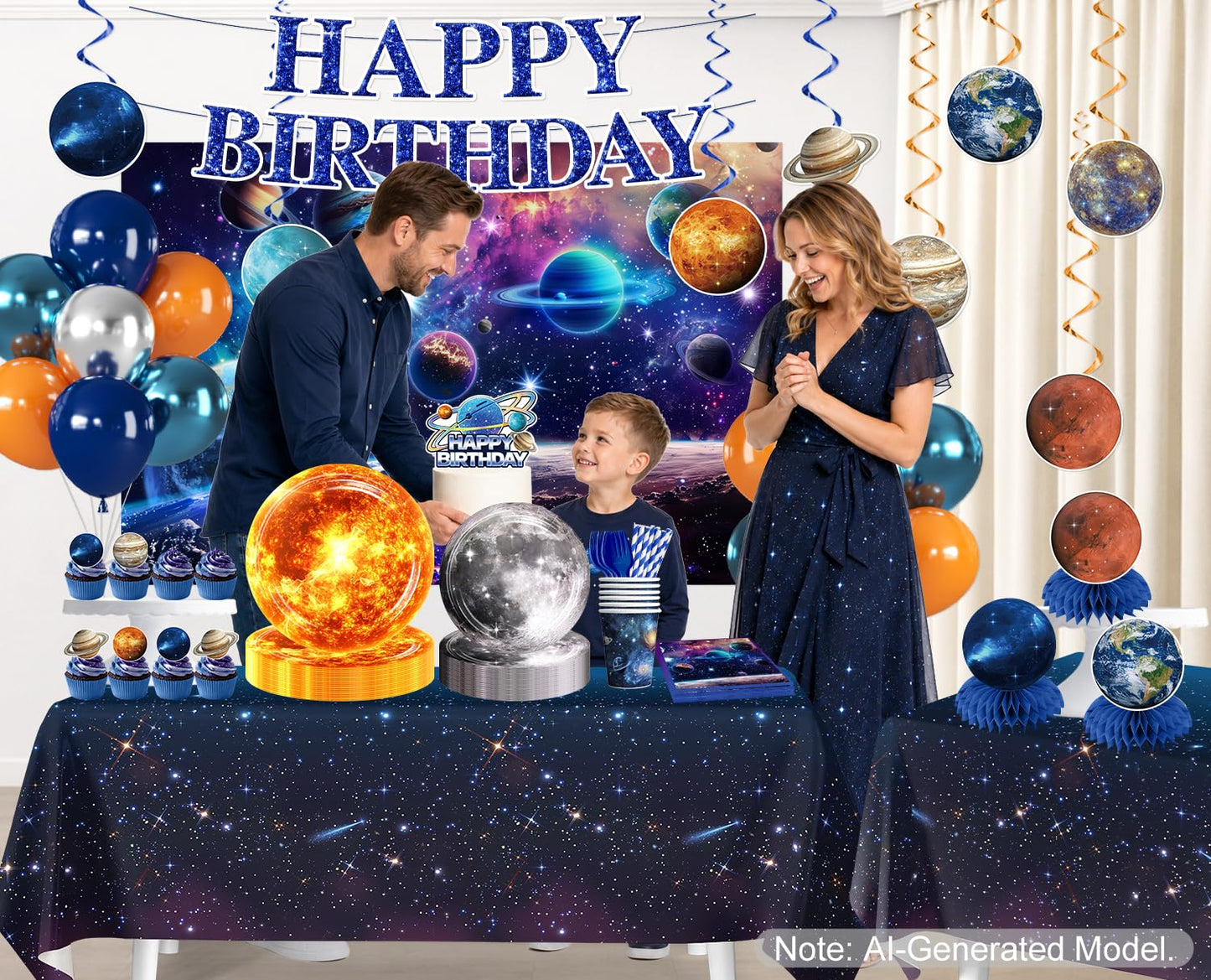 Xynic 210Pcs Space Birthday Decorations Tableware Set, Serves 24
