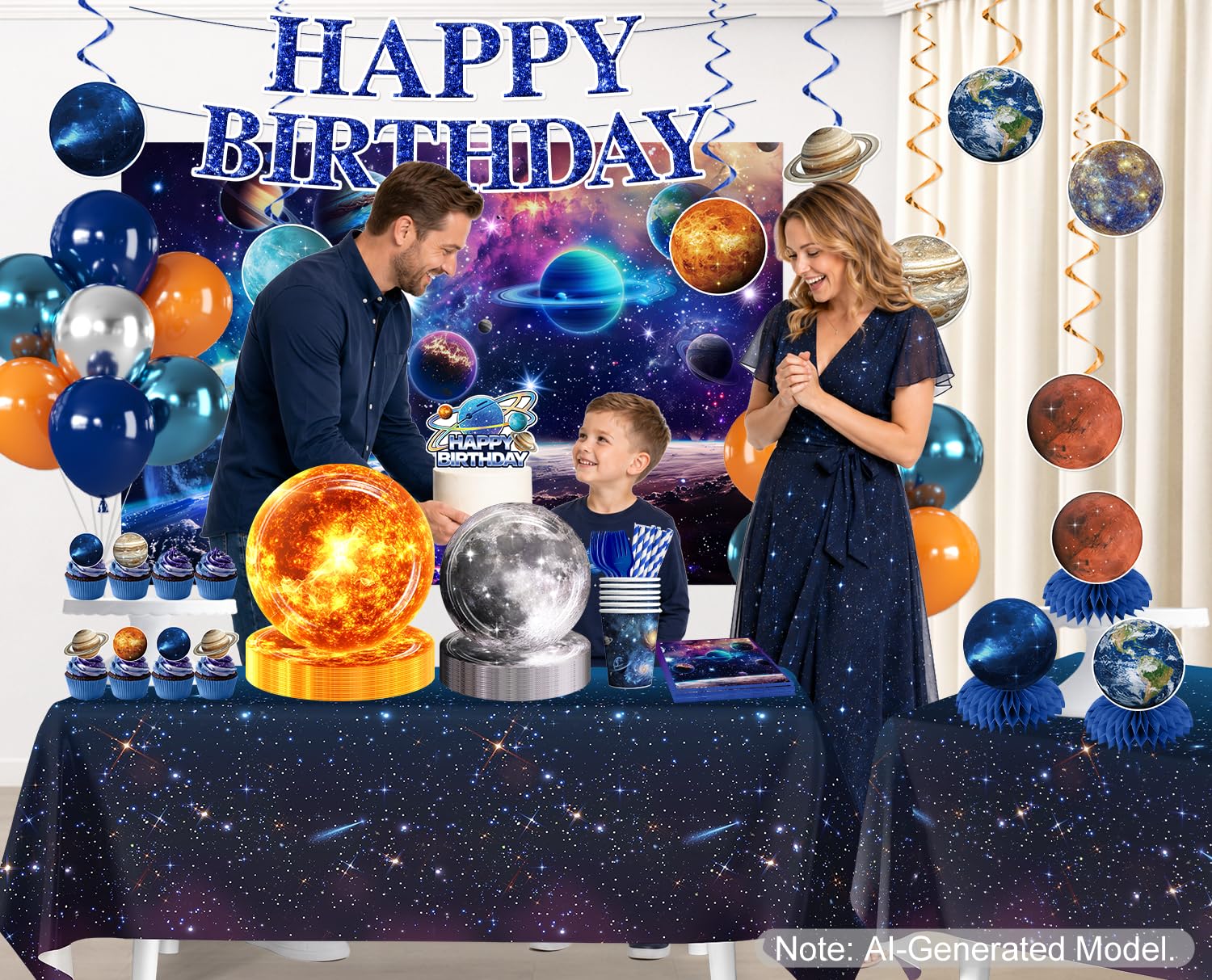 Xynic 210Pcs Space Birthday Decorations Tableware Set, Serves 24