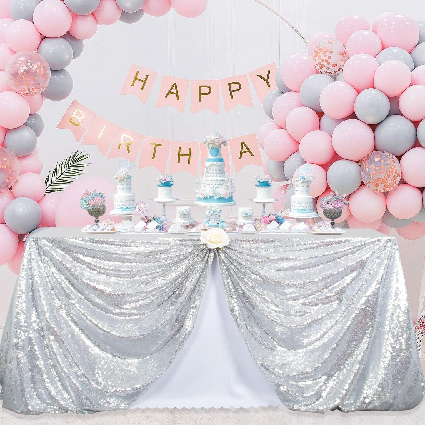 ShinyBeauty Sequin Tablecloth Silver 72''x72'' Square Glitter Table Cover Silver Table Cloths for Parties Wedding TableCover Event Decor Sparkley Tablecloth Kitchen Linen