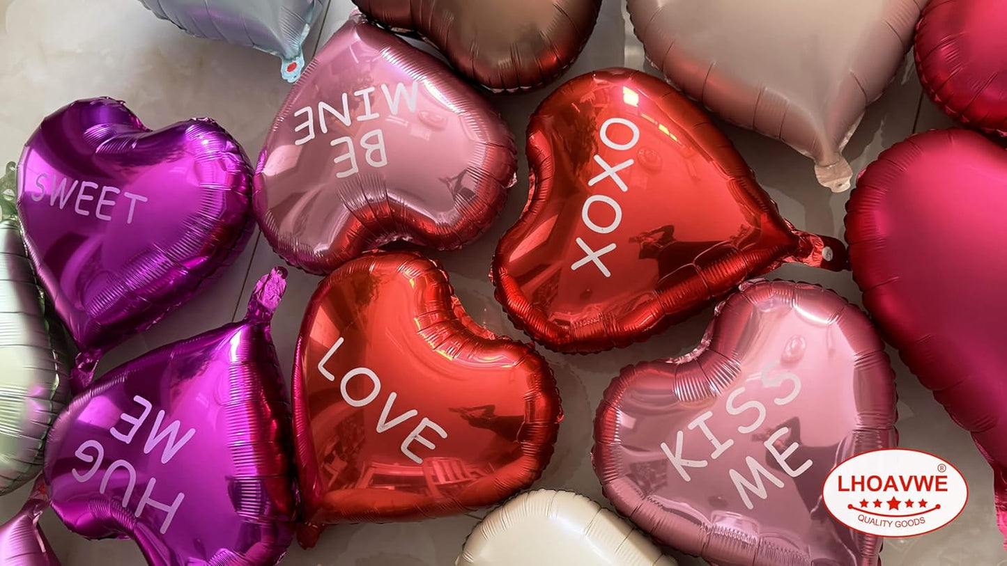 12 Pcs Red Heart Shaped Balloons 18 Inch XOXO | LOVE | SWEET Valentine Balloons for Valentines Day Bridal Shower Wedding Party Decorations (Red,Pink, Hot Pink)