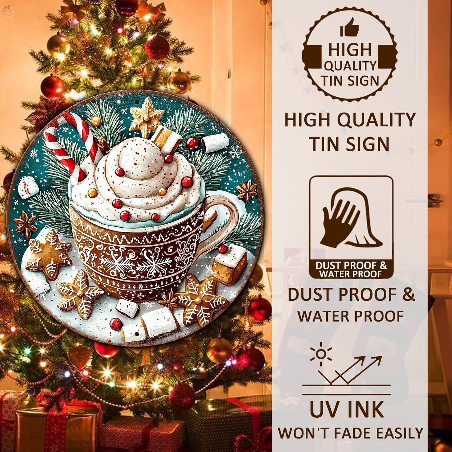 Round Christmas Signs Hot Cocoa Bar Metal Tin Sign Christmas Decor For Home Vintage Christmas Coffee Cocoa Tin Sign Hot Chocolate Bar Sign 12 * 12 in
