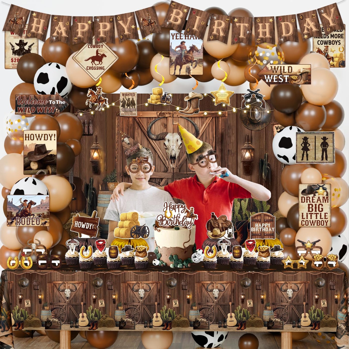 LXlucktim Western Party Decorations, 126 Pcs Wild West Cowboy Rodeo Bday Party Decor Supplies for