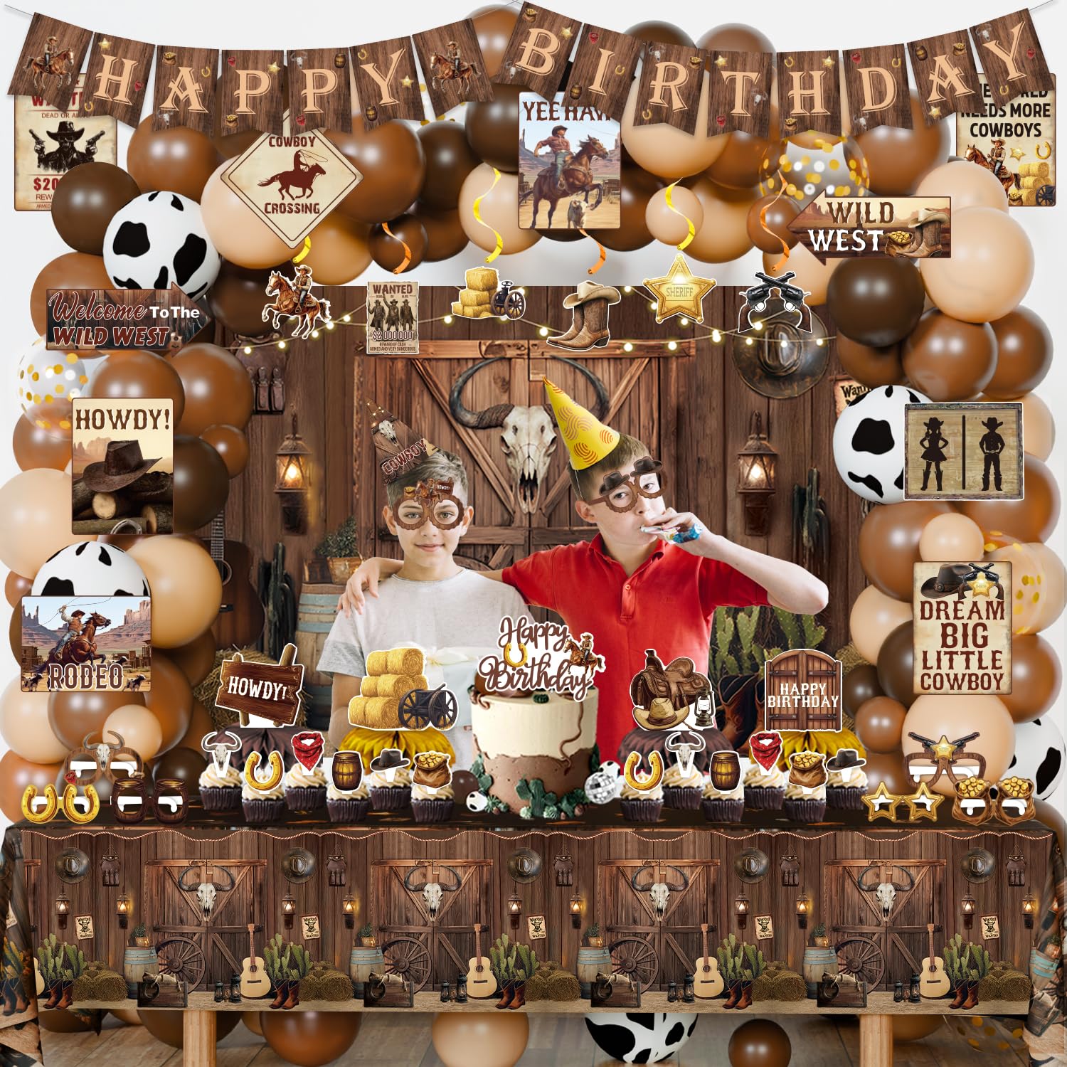LXlucktim Western Party Decorations, 126 Pcs Wild West Cowboy Rodeo Bday Party Decor Supplies for
