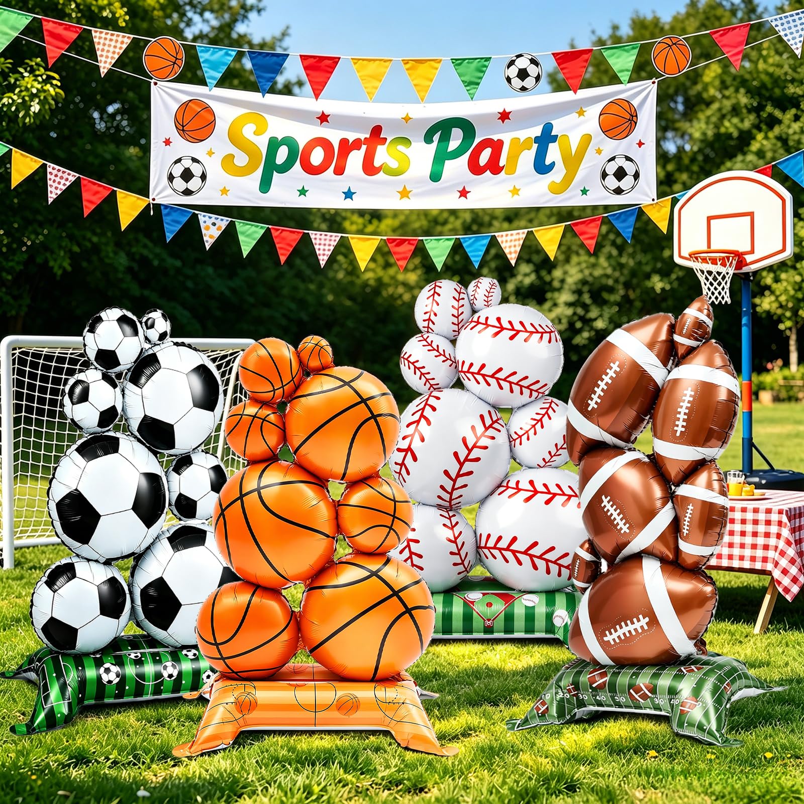 4 Pcs Sports Balloons - 59in Self Standing Foil Balloons for Party Decor