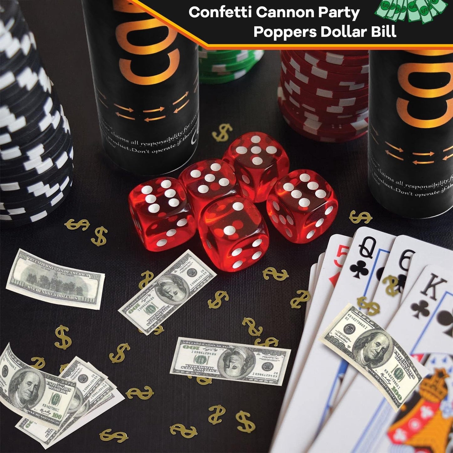 Money Confetti Cannon 12Pack Biodegradable 100 Dollar Bill Money Confetti 12inch Party Poppers for