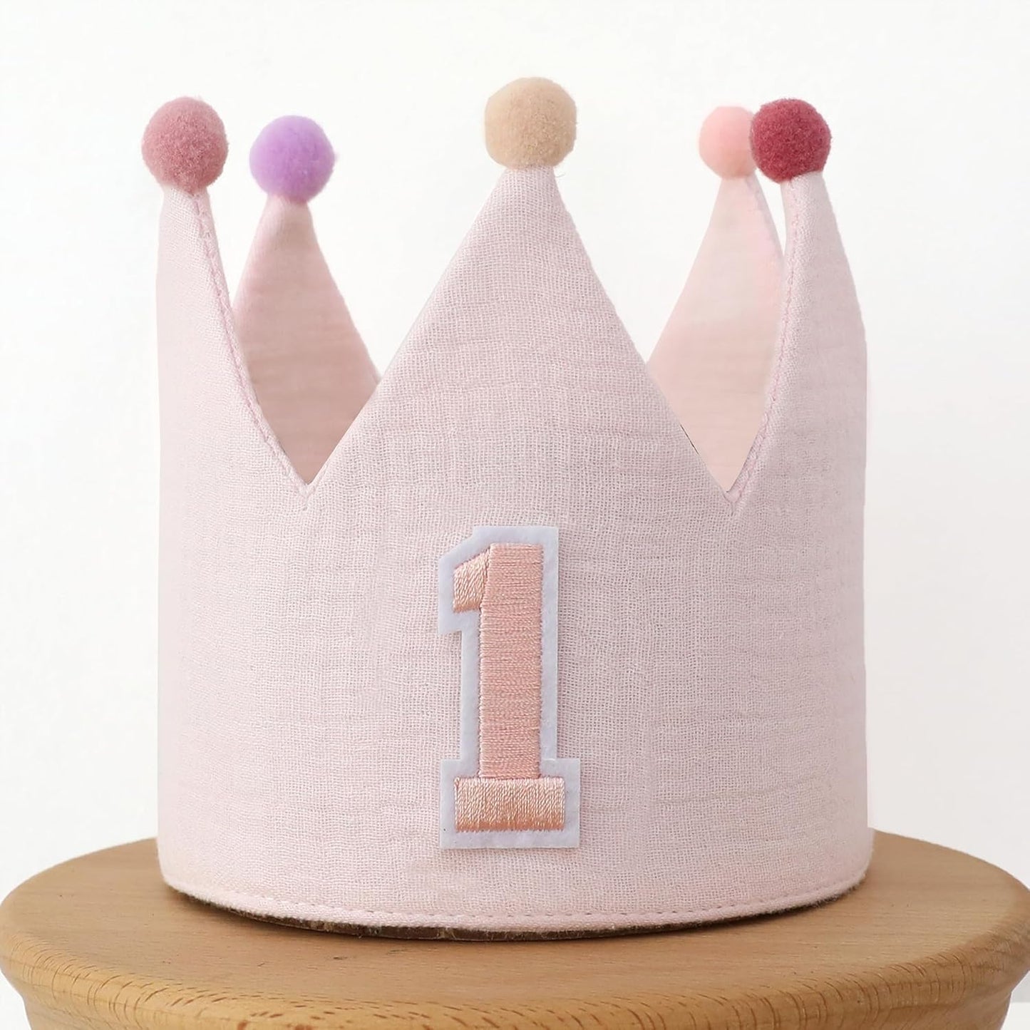 Muslin Crown Hat 1-3 Birthday For Baby Boy Girl Party Decoration Blue Pink Headband