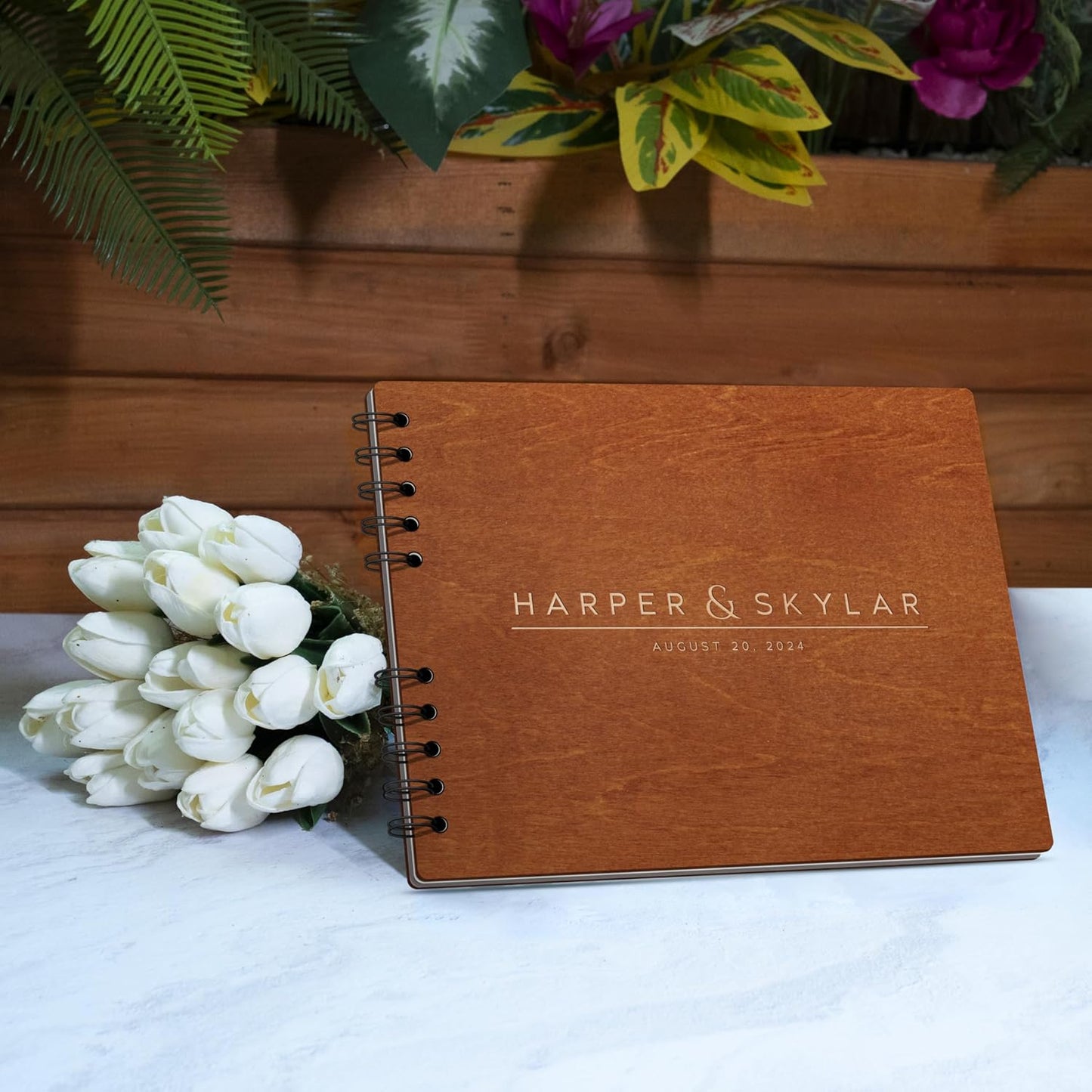 Personalized Wood Wedding Guest Book - 5 Colors/Finishings, 2 Sizes, 12 Designs - Wood Wedding Decorations, Guest Book Signs for Wedding Reception (DESIGN 1)