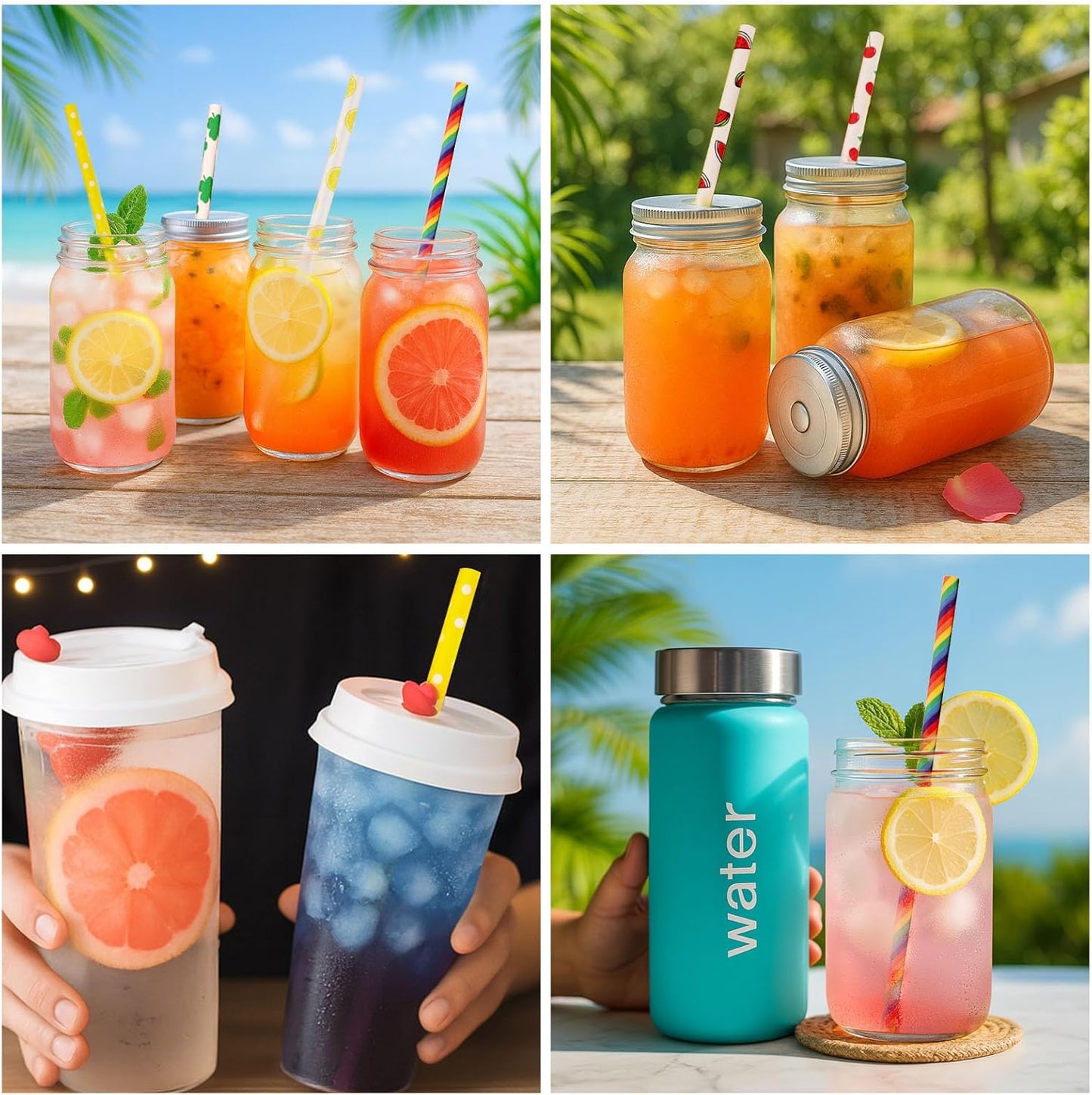 HAKACC Paper Straws for Drinking, 200PCS Party Straws for Birthday Wedding and Holiday DIY Decorations, 10 Styles