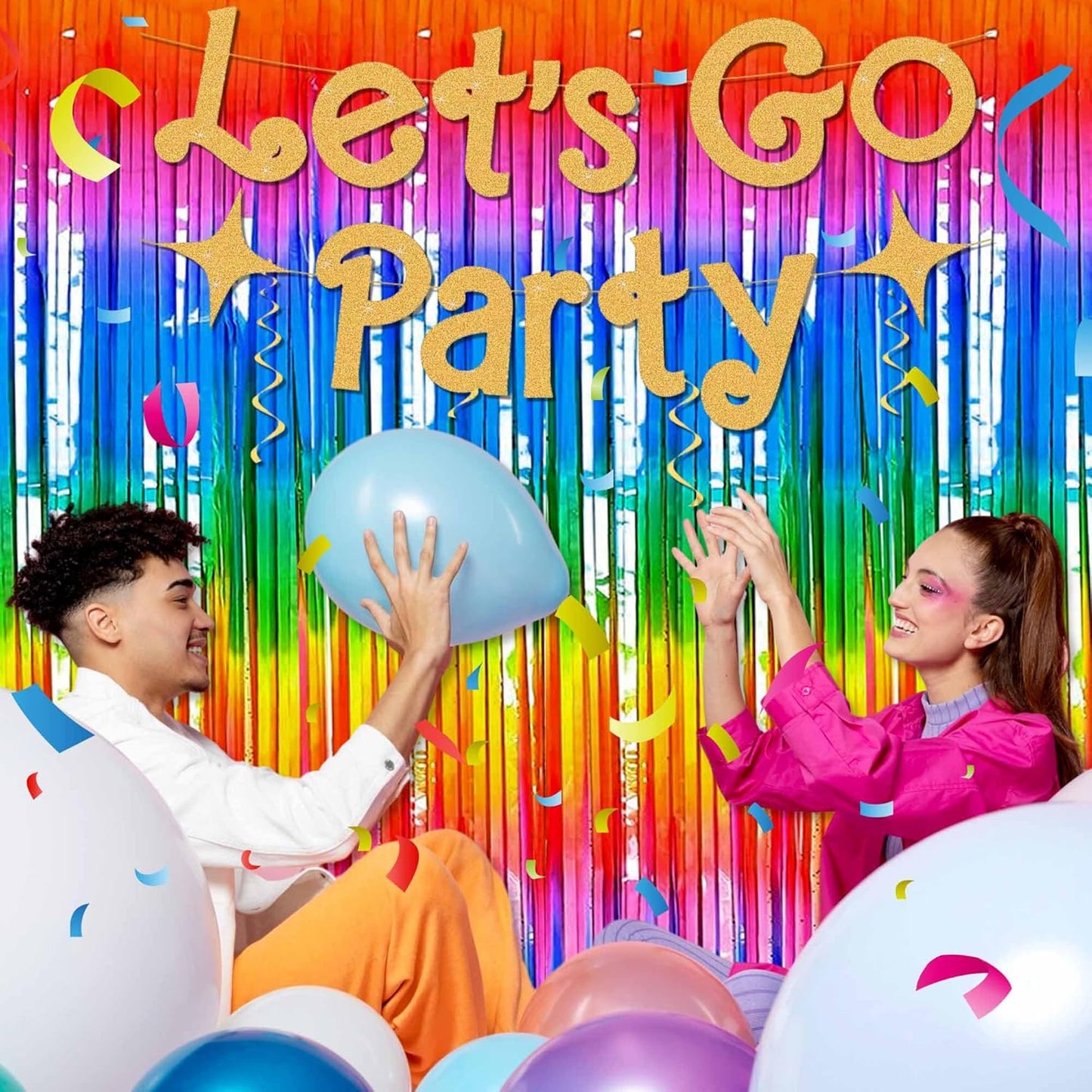 3 Pack Dark Rainbow Foil Fringe Curtains Backdrop, 3.28 x 9.8 Ft Metallic Streamers Tinsel Curtains Background for Photo Booth, Birthday, Halloween, Christmas, New Year Party Decorataions