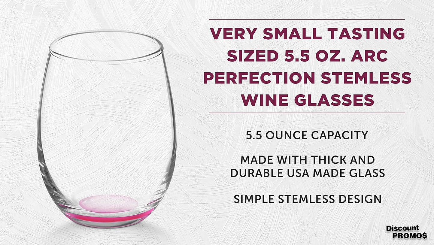 DISCOUNT PROMOS Stemless Wine Glasses by ARC 5.5 oz. Set of 12, Bulk Pack - Perfect for Hotel, Bar, Restaurant or Lounge - Pink
