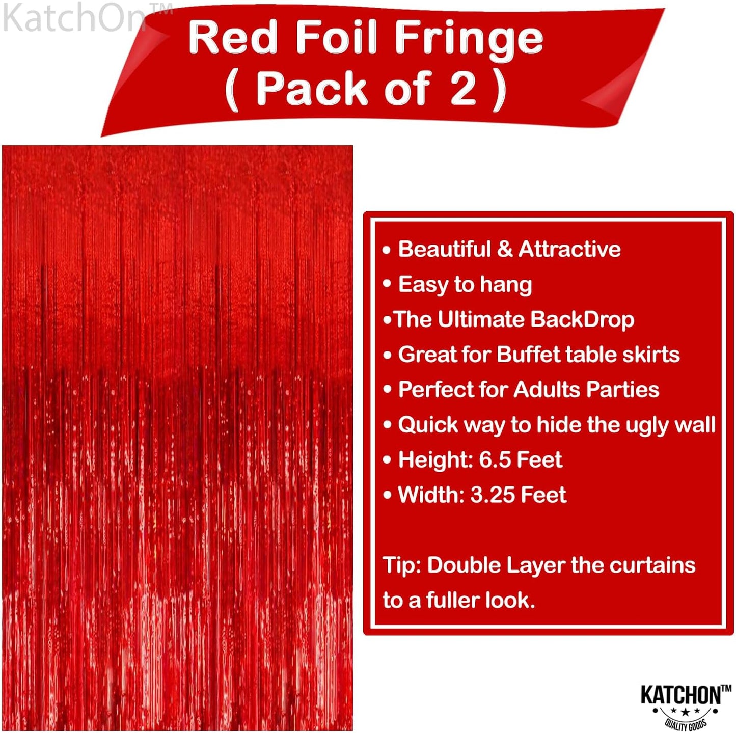 KatchOn, XtraLarge Red Streamers for Red Party Decorations - Pack of 2 | Fringe Backdrop for Anniversary, Bachelorette, Birthday Decoration | Casino, Halloween Decor