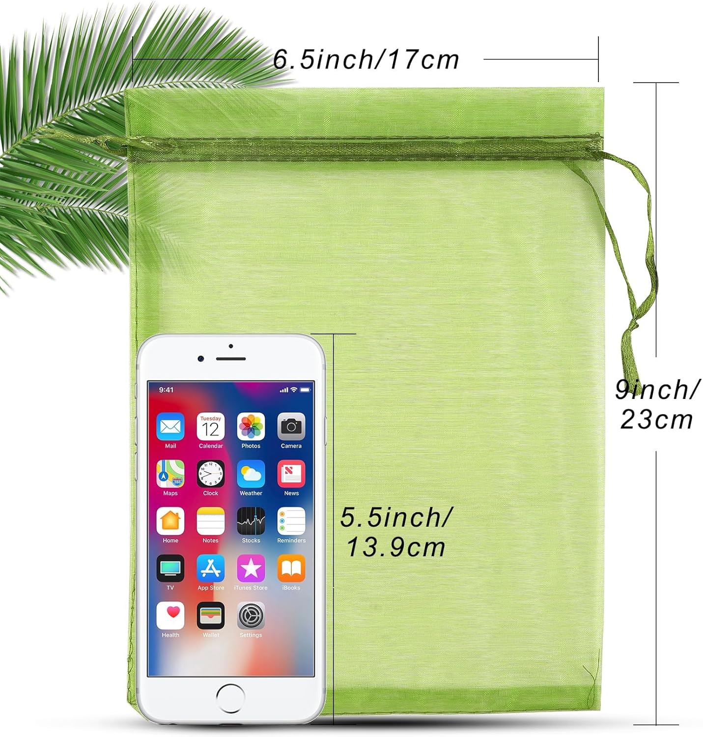 ANZNKU 50 Pack Green Organza Bags 6x9 inches Mesh Bags Drawstring, Gift Pouch for Party Wedding Christmas Candy Favor, Sheer Organza Gift Bag